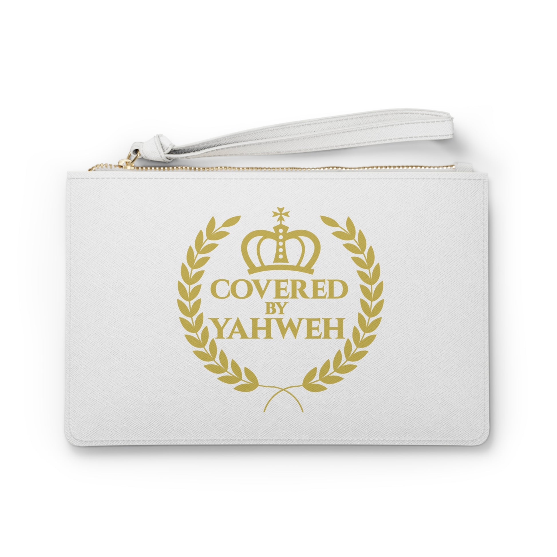 Covered by Yahweh Saffiano Leather Clutch Bag - White
