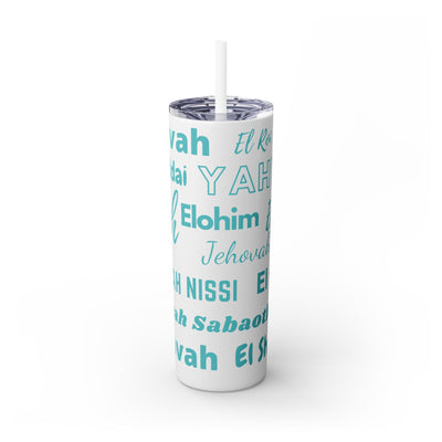 Glitter Insulated Skinny Tumbler with Straw - Blue & White