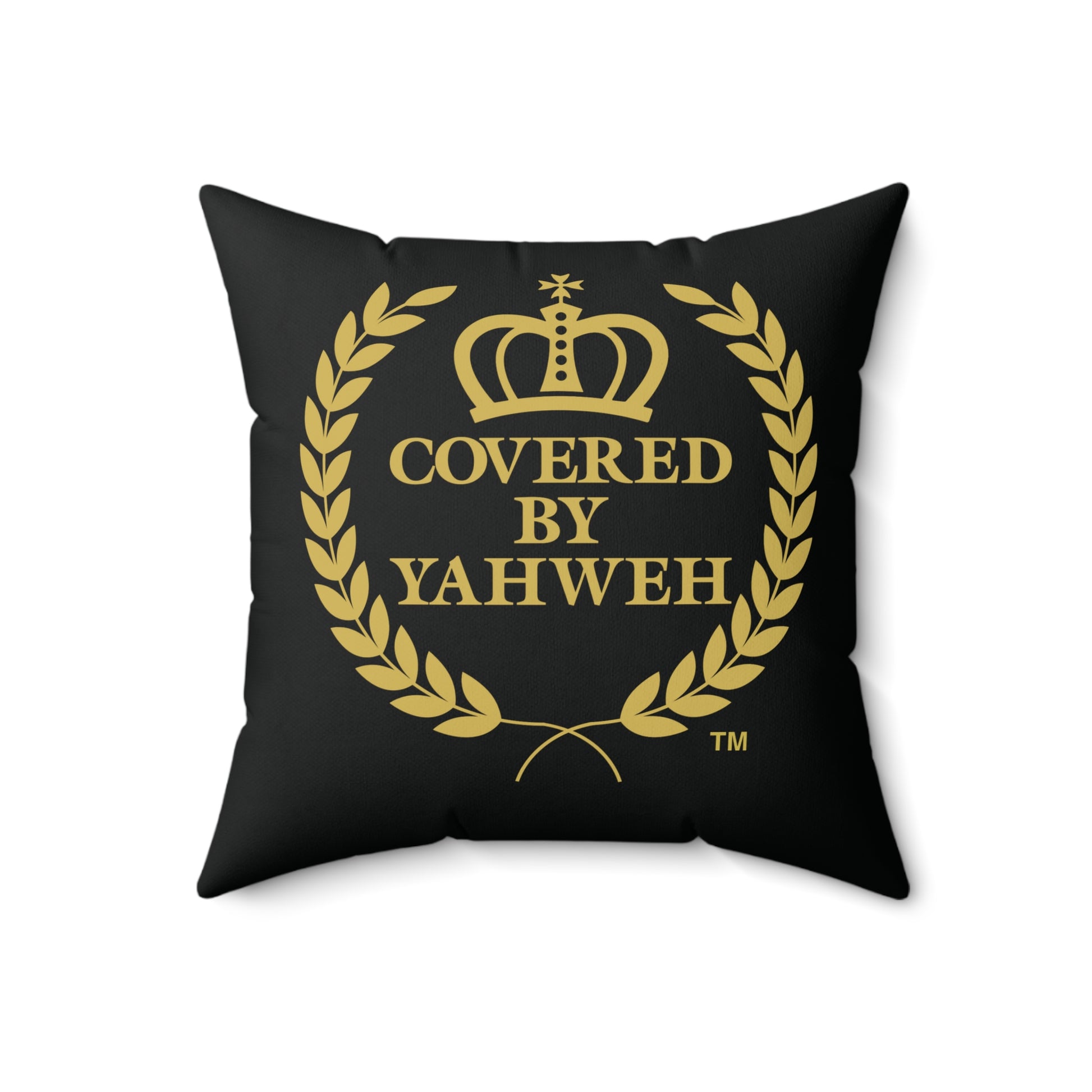 Covered by Yahweh Soft Square Polyester Pillow - Black