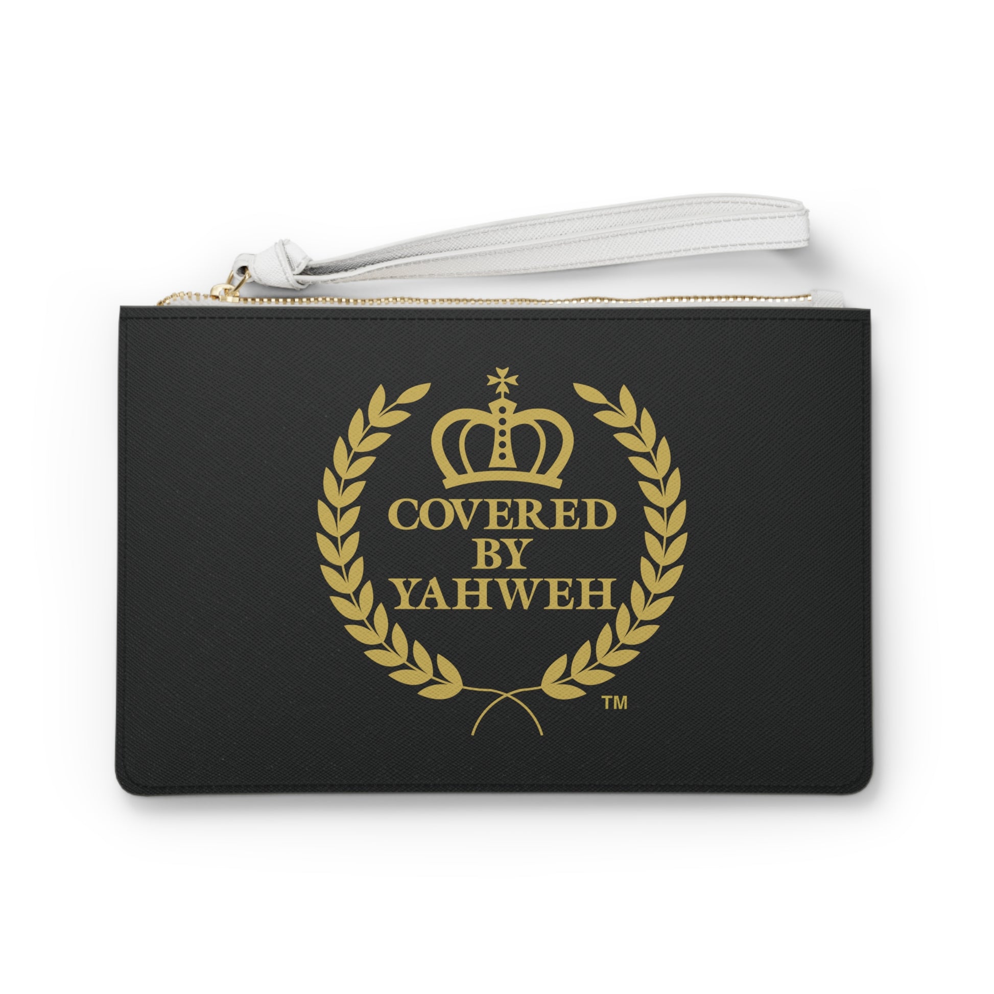 Covered by Yahweh Saffiano Leather Clutch Bag - Black