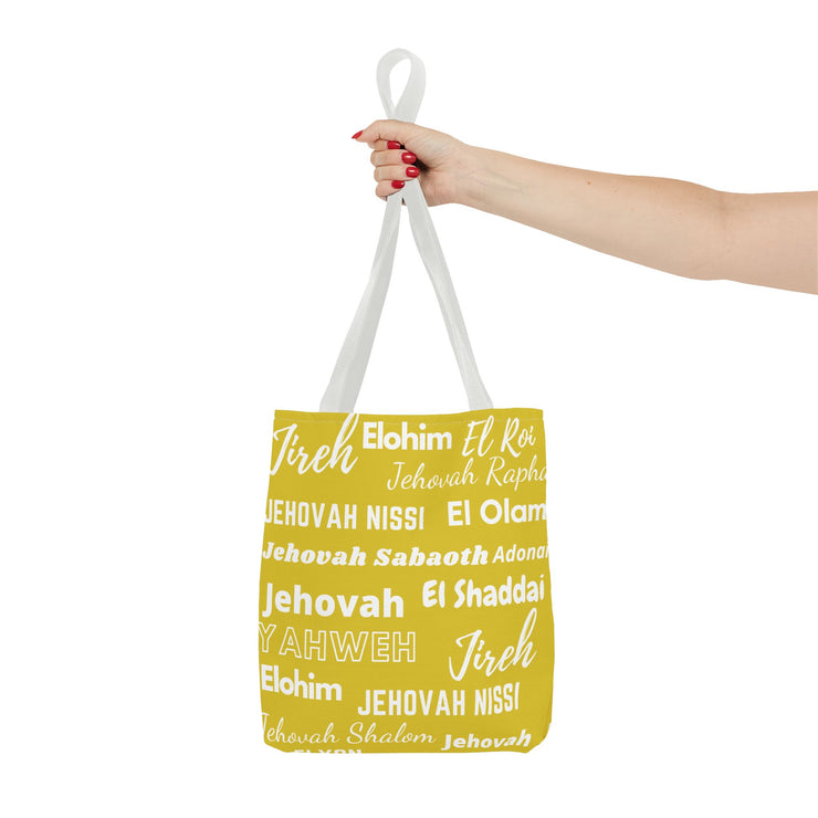 Faith-Inspired Tote Bag with Inspirational Names of God - White & Yellow