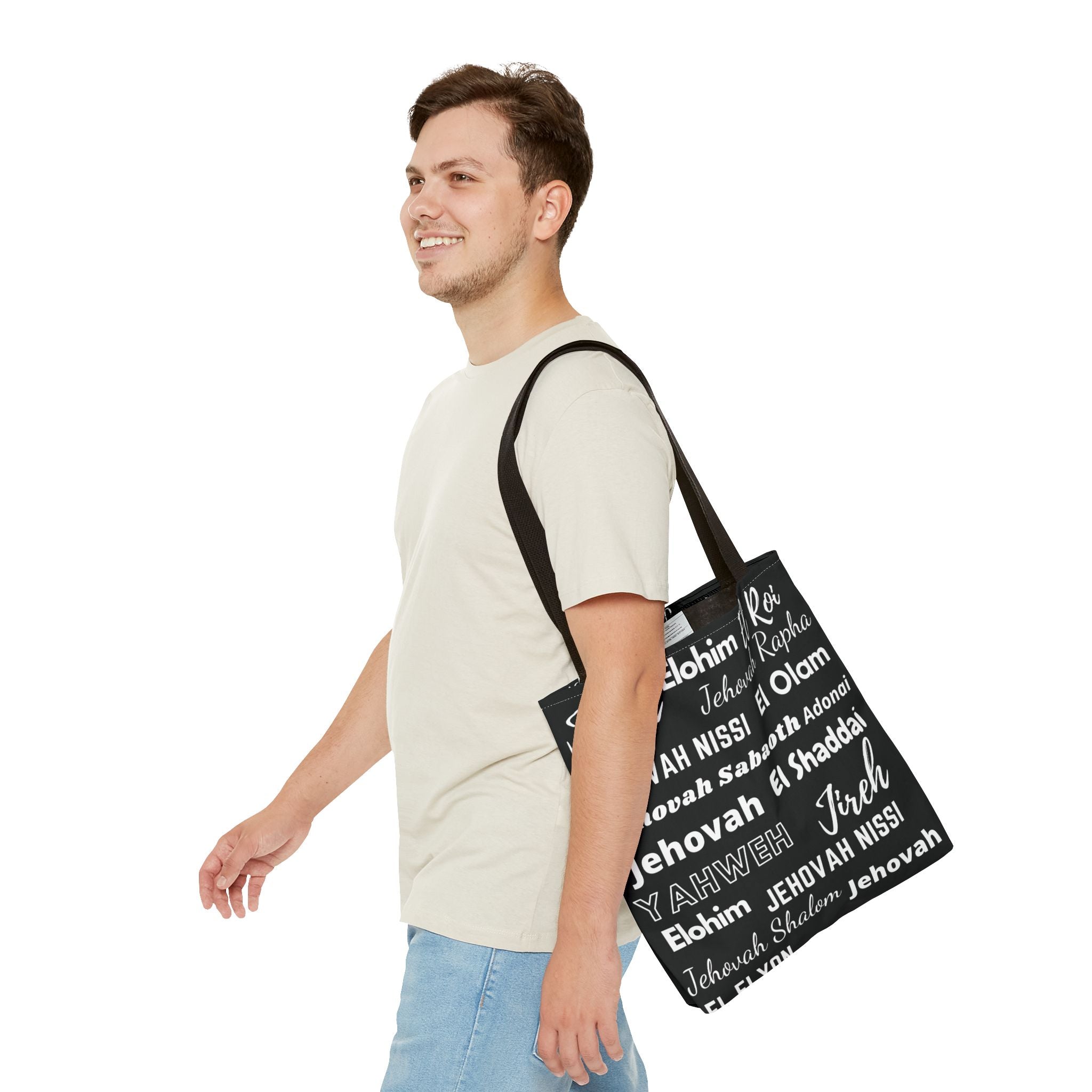 Faith-Inspired Tote Bag with Inspirational Names of God - Black & White