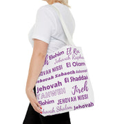 Faith-Inspired Tote Bag with Inspirational Names of God- White & Purple