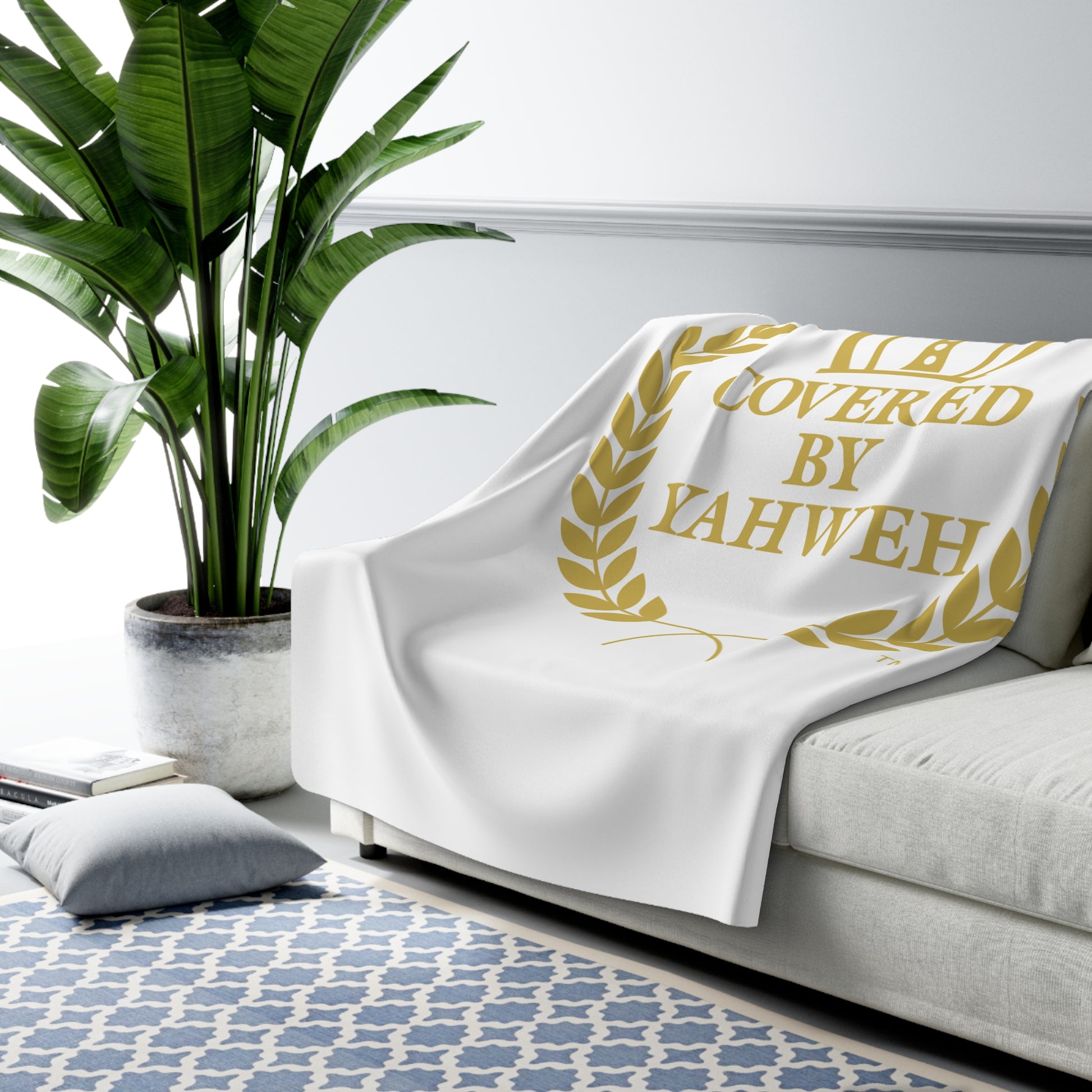 Covered by Yahweh Sherpa Fleece Blanket - White
