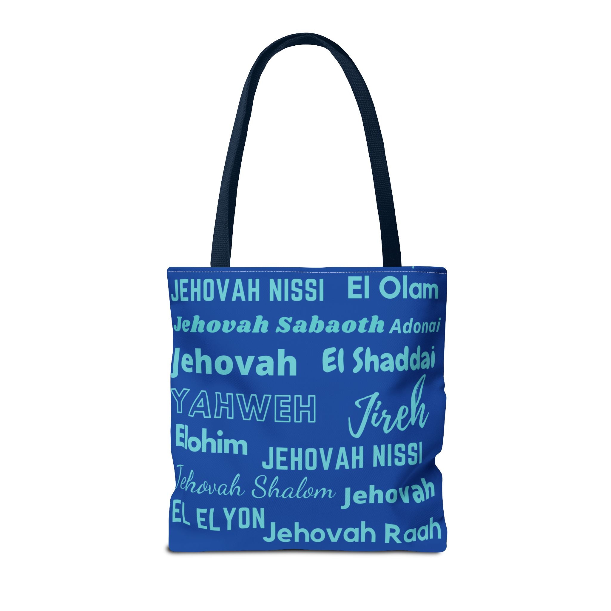 Faith-Inspired Tote Bag with Inspirational Names of God - Cobalt & Cyan Blue