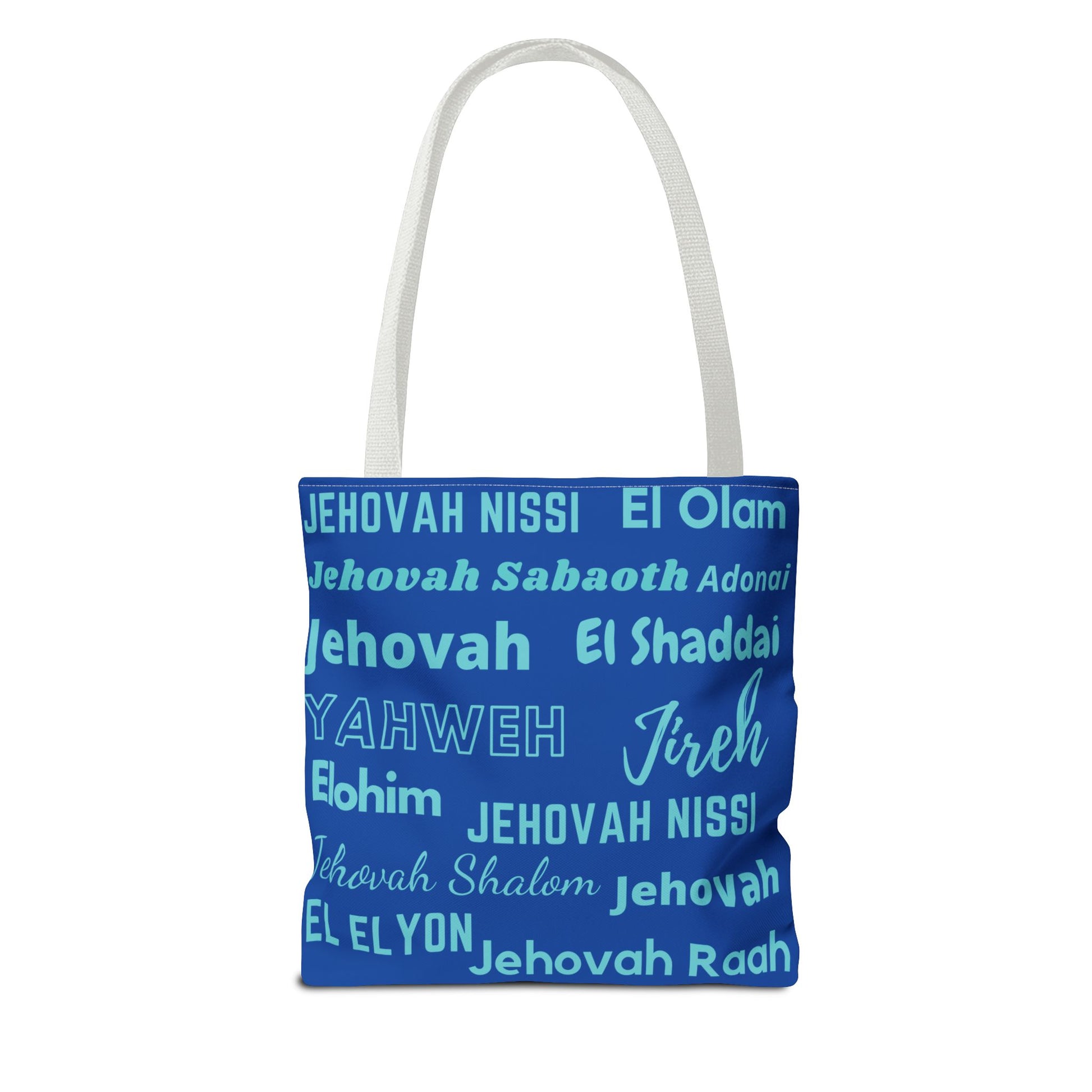 Faith-Inspired Tote Bag with Inspirational Names of God - Cobalt & Cyan Blue