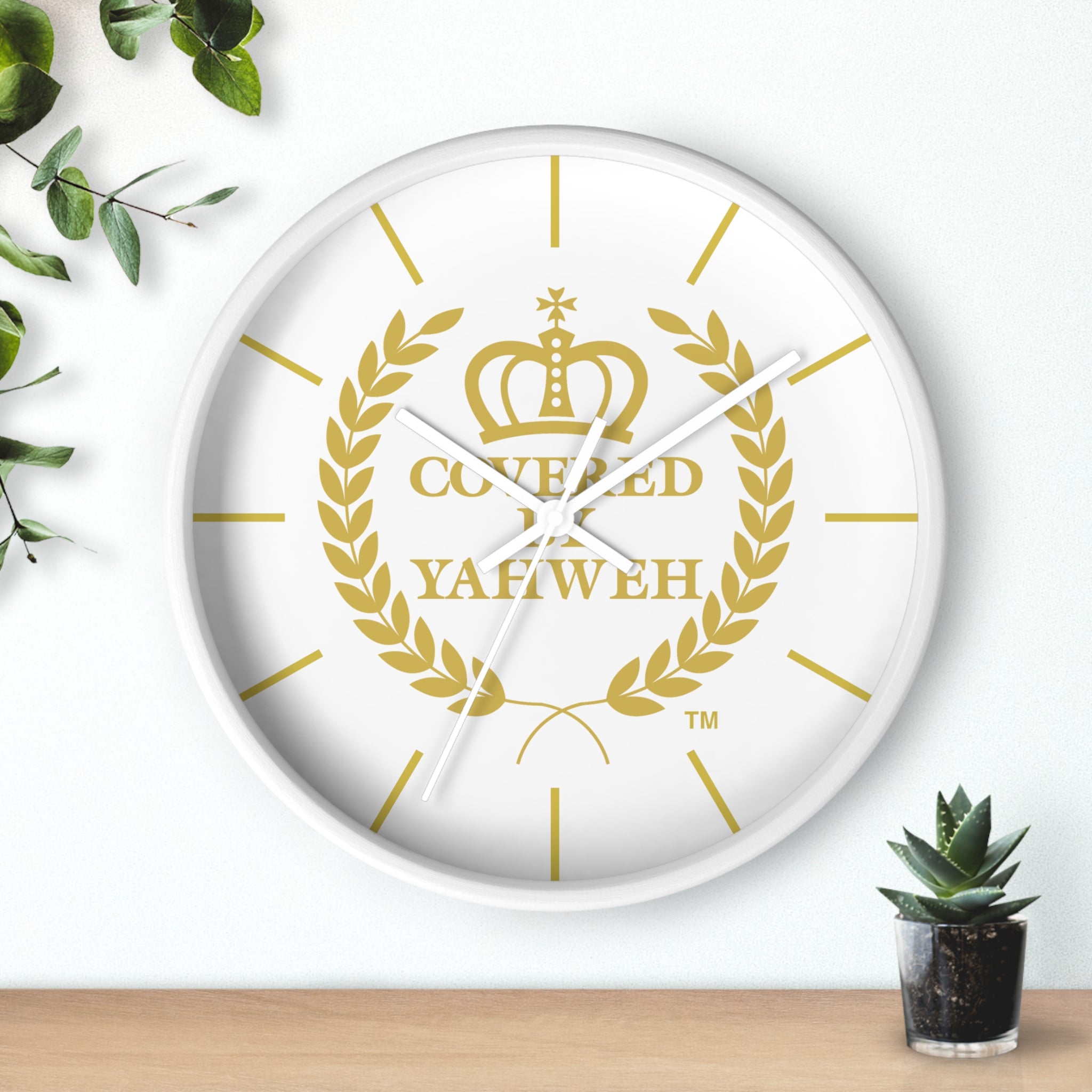 Covered by Yahweh Timeless Grace Wall Clock - White