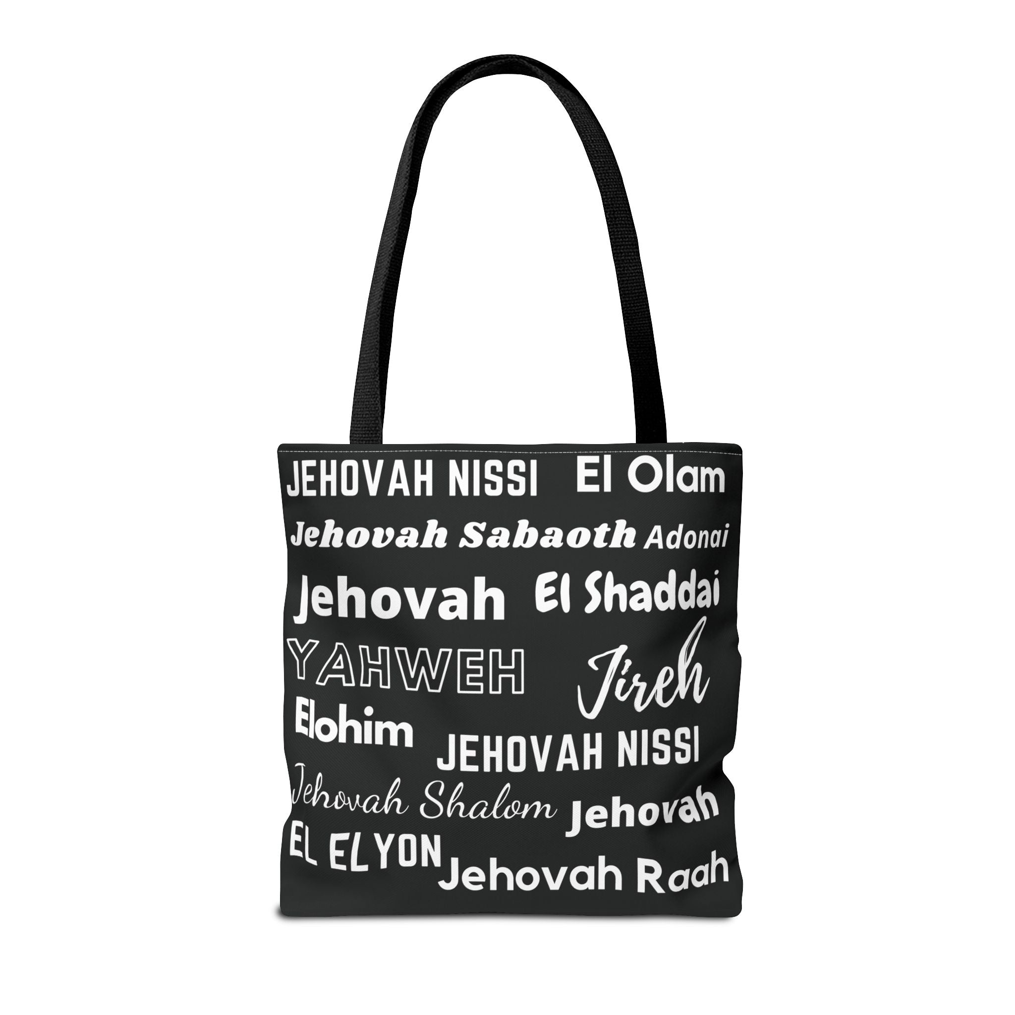 Faith-Inspired Tote Bag with Inspirational Names of God - Black & White