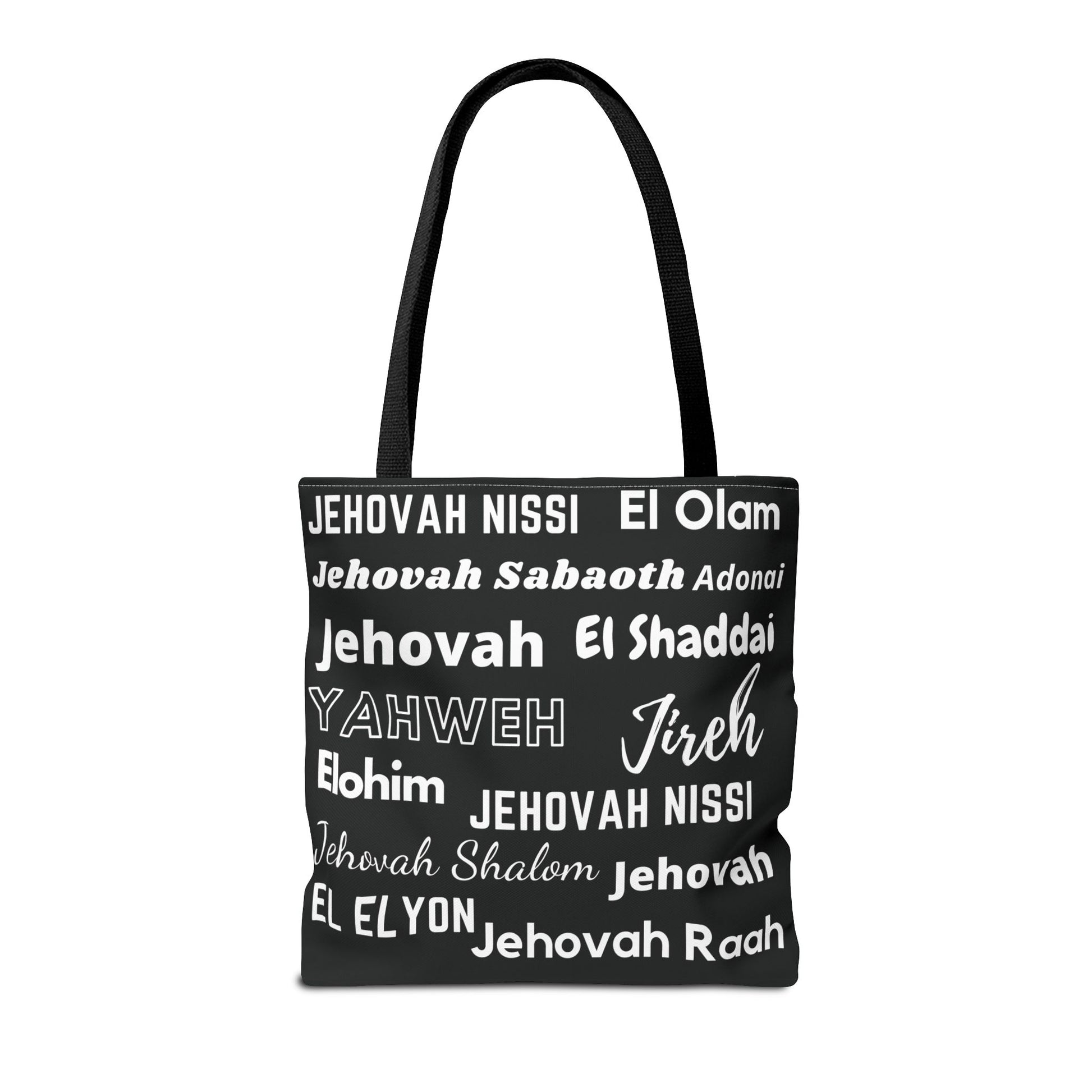 Faith-Inspired Tote Bag with Inspirational Names of God - Black & White