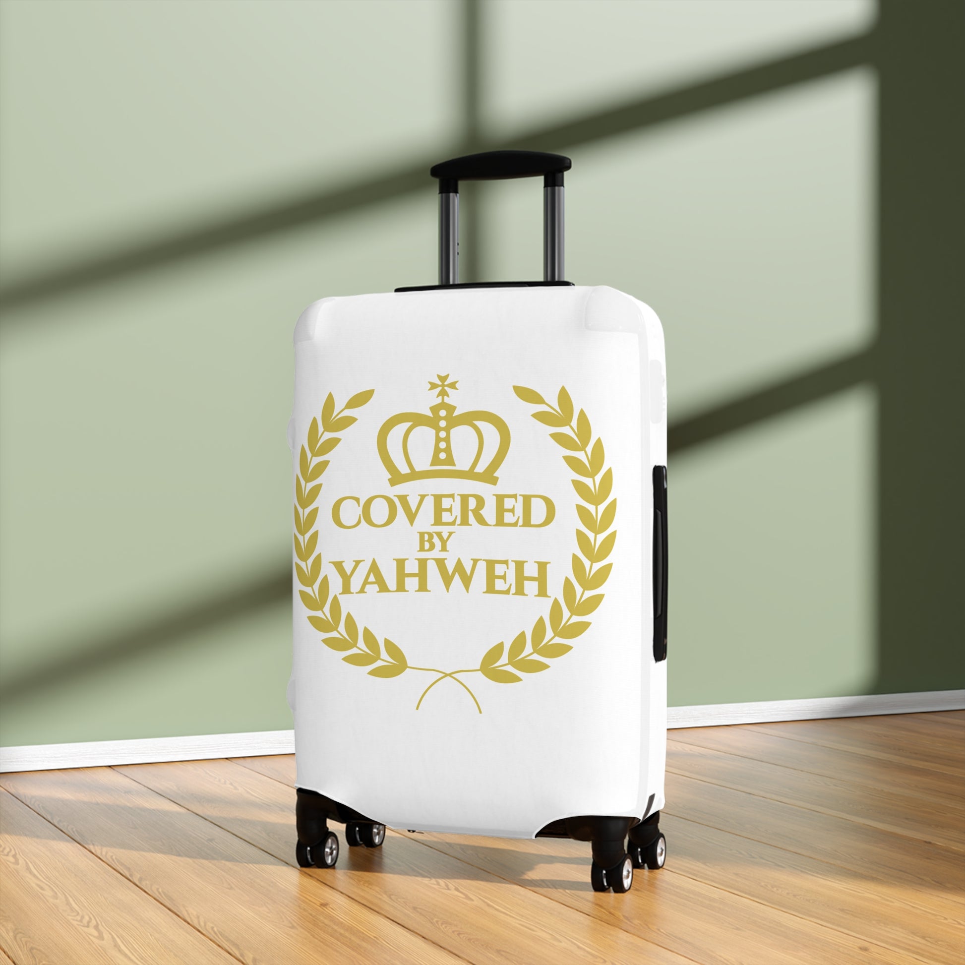 Covered by Yahweh Protective Luggage Cover - White