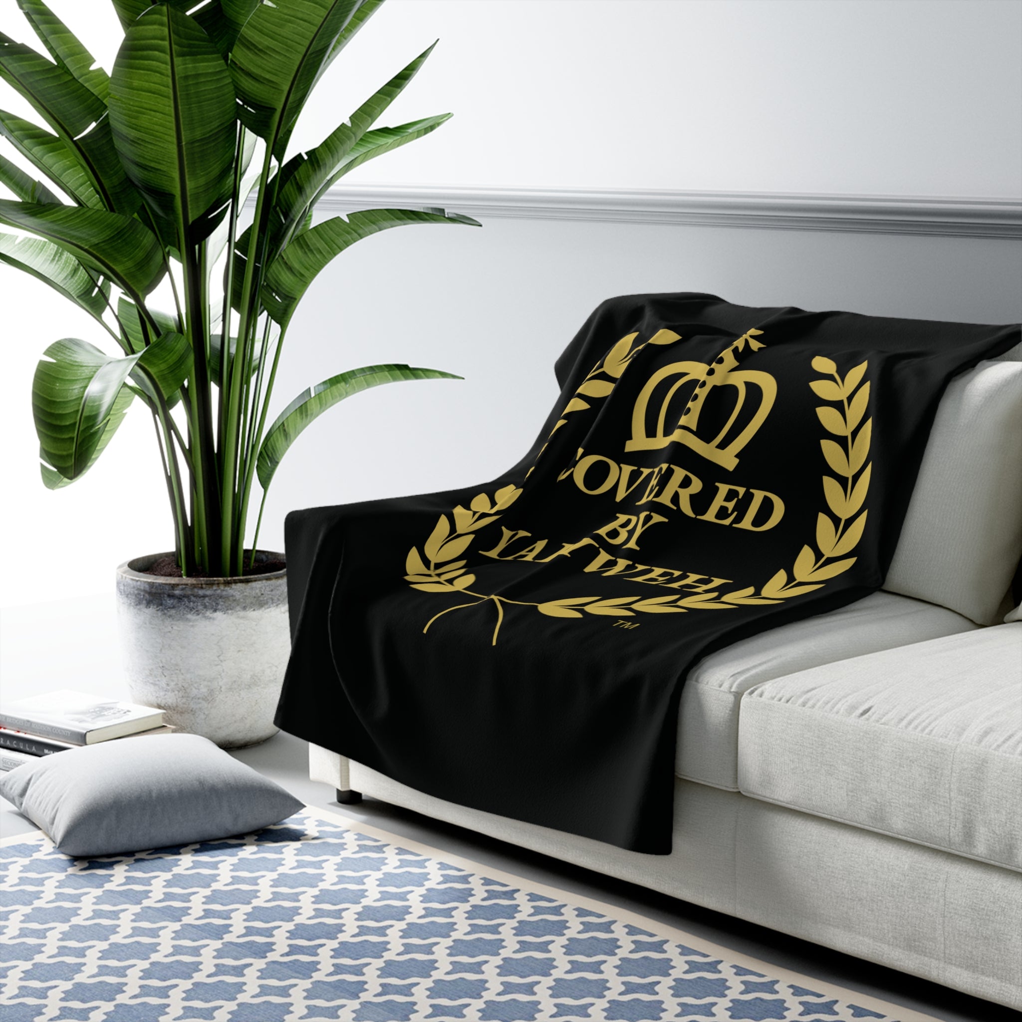 Covered by Yahweh Sherpa Fleece Blanket - Black