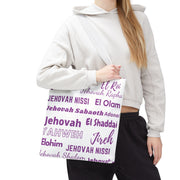 Faith-Inspired Tote Bag with Inspirational Names of God- White & Purple