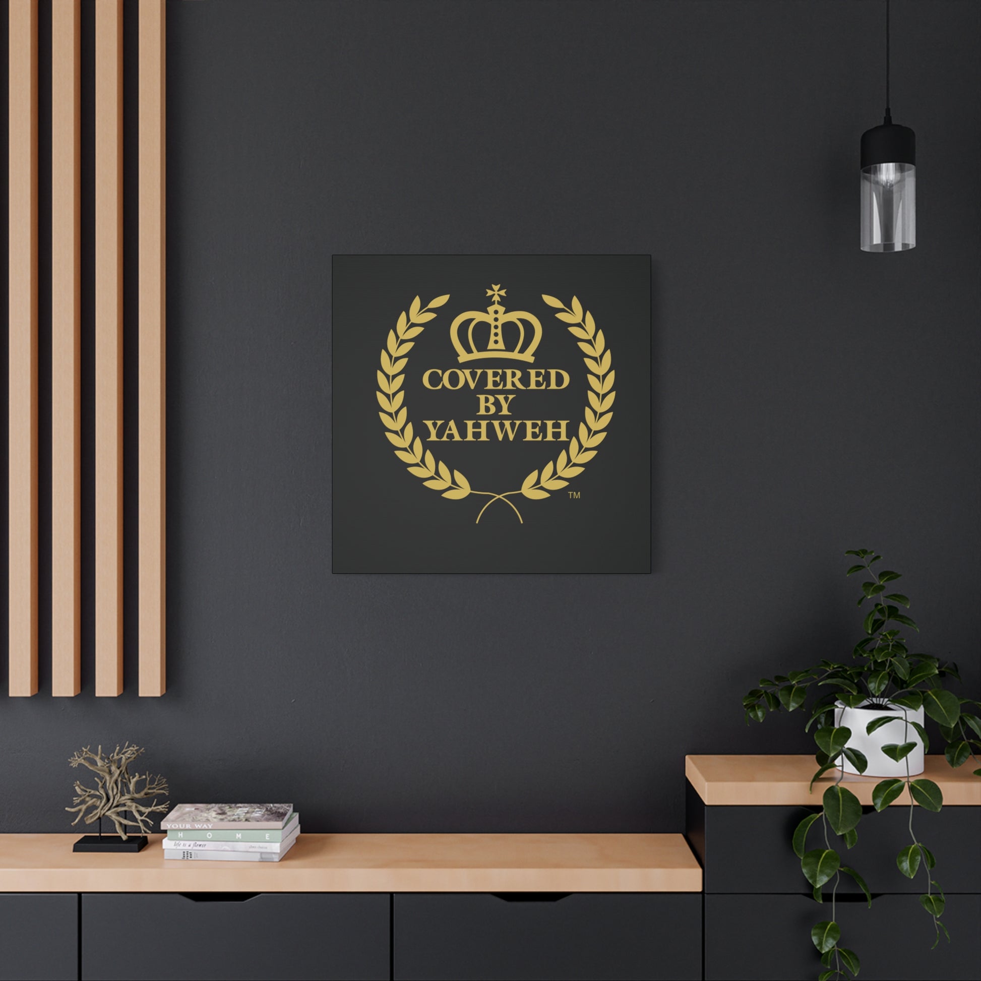Covered by Yahweh Premium Canvas Art - Black