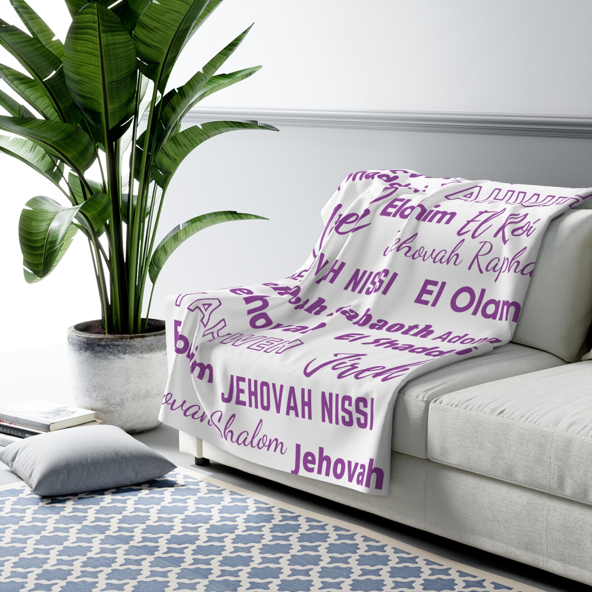 Sherpa Fleece Blanket - Purple & White
