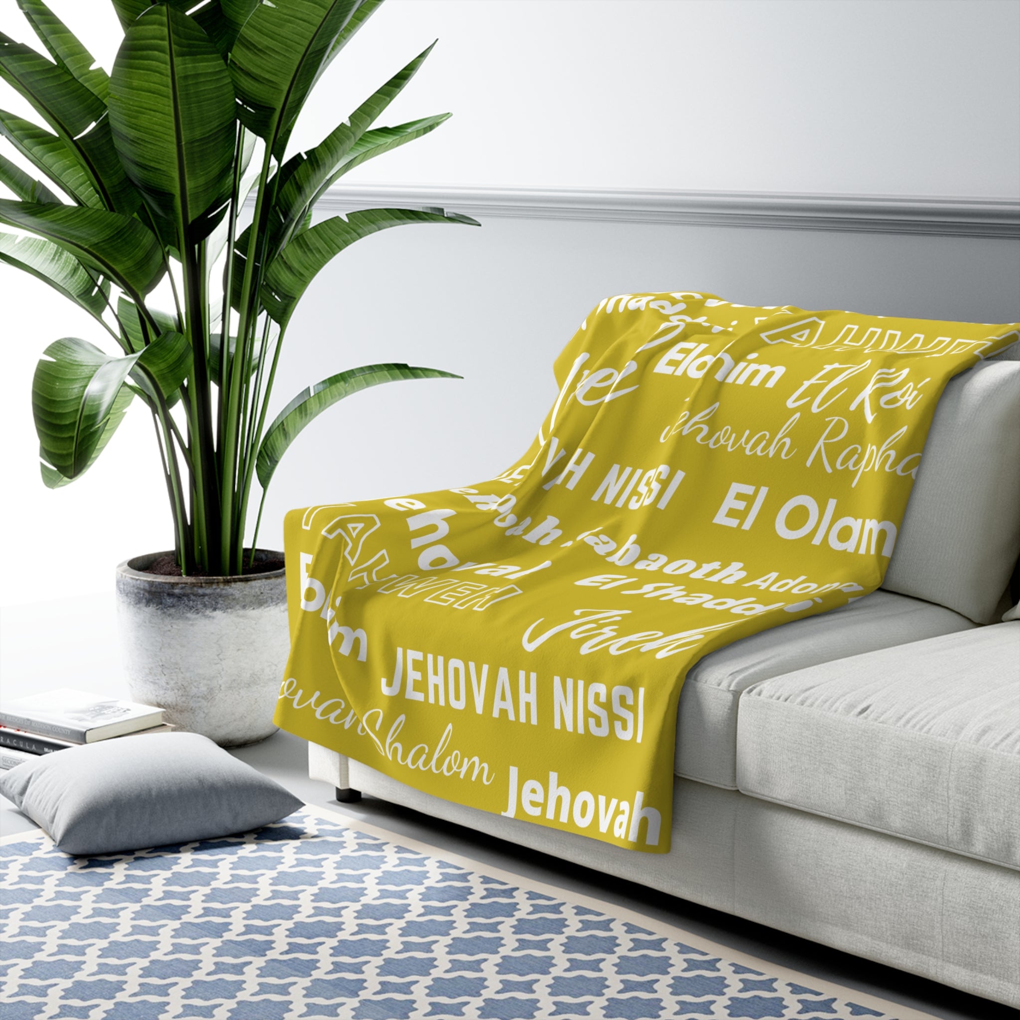 Sherpa Fleece Blanket - Yellow & White