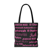 Faith-Inspired Tote Bag with Inspirational Names of God - Pink & Black