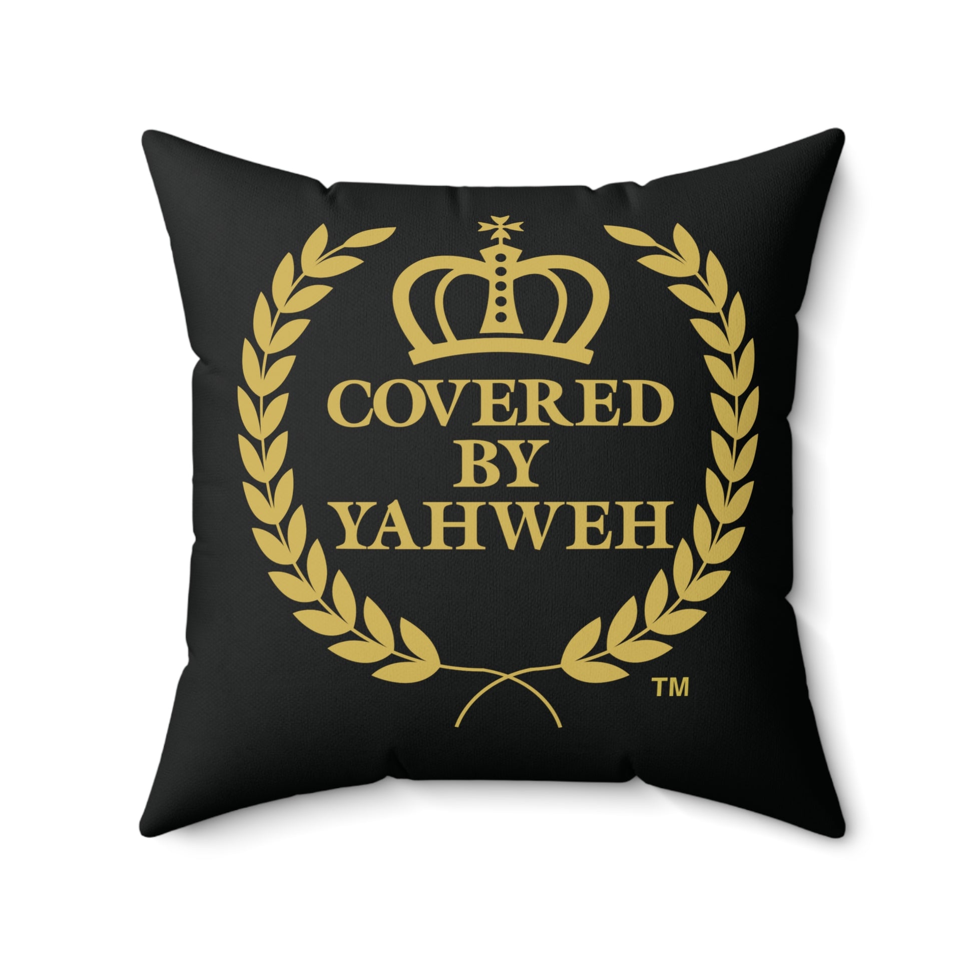 Covered by Yahweh Soft Square Polyester Pillow - Black
