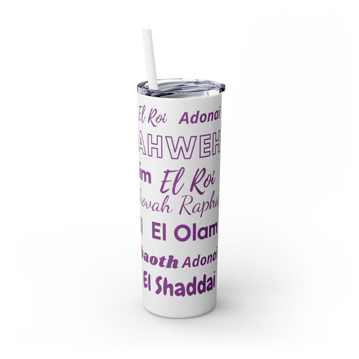 Glitter Insulated Skinny Tumbler with Straw - Purple & White