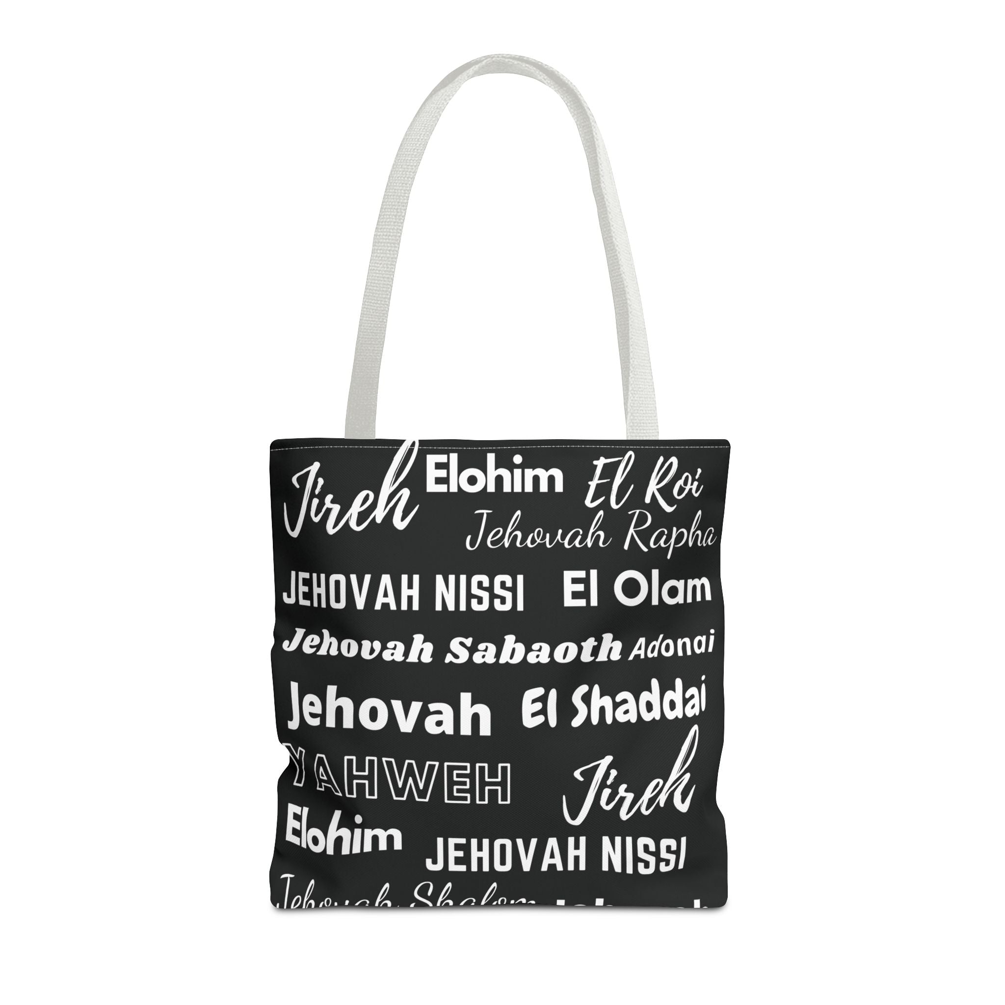 Faith-Inspired Tote Bag with Inspirational Names of God - Black & White