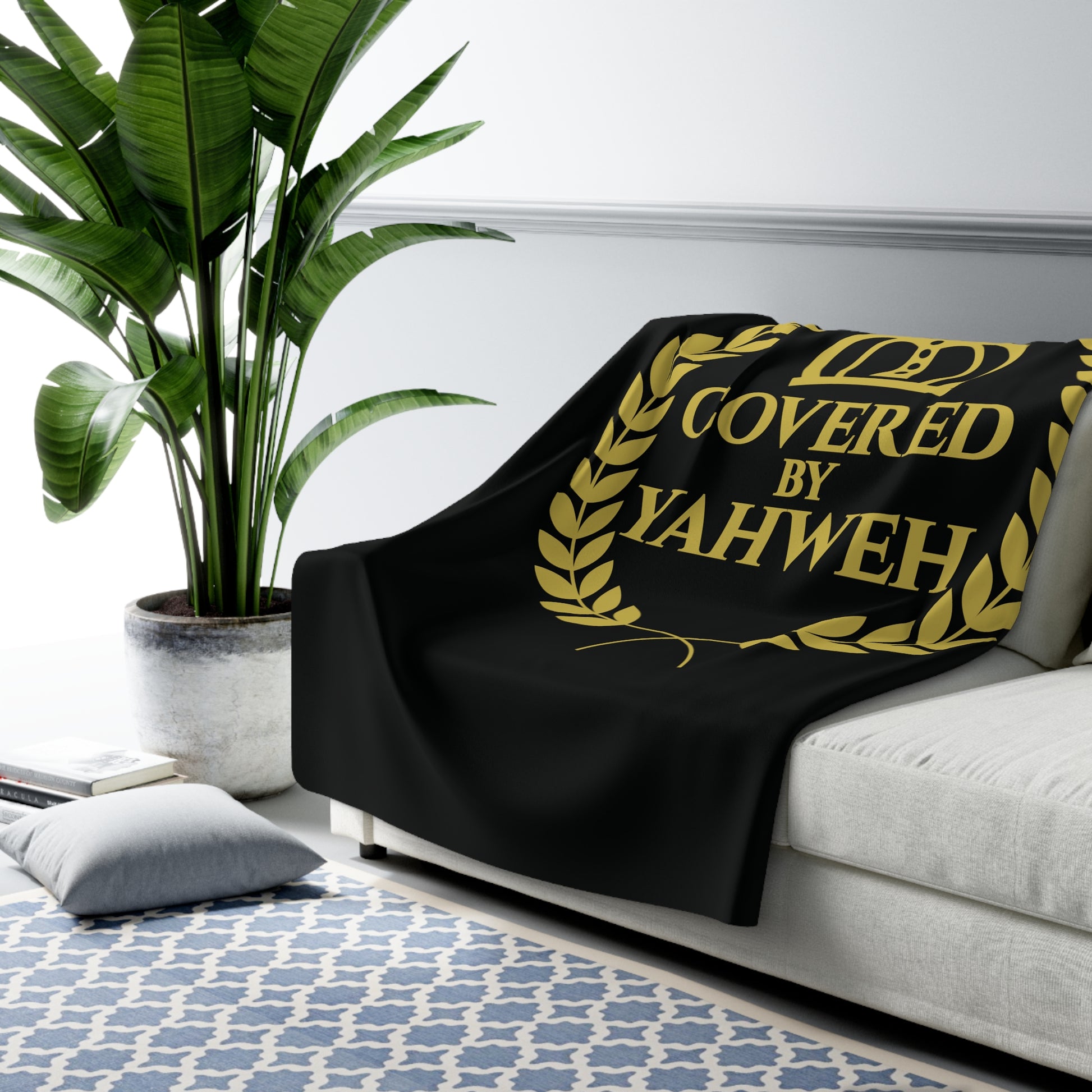 Covered by Yahweh Sherpa Fleece Blanket - Black