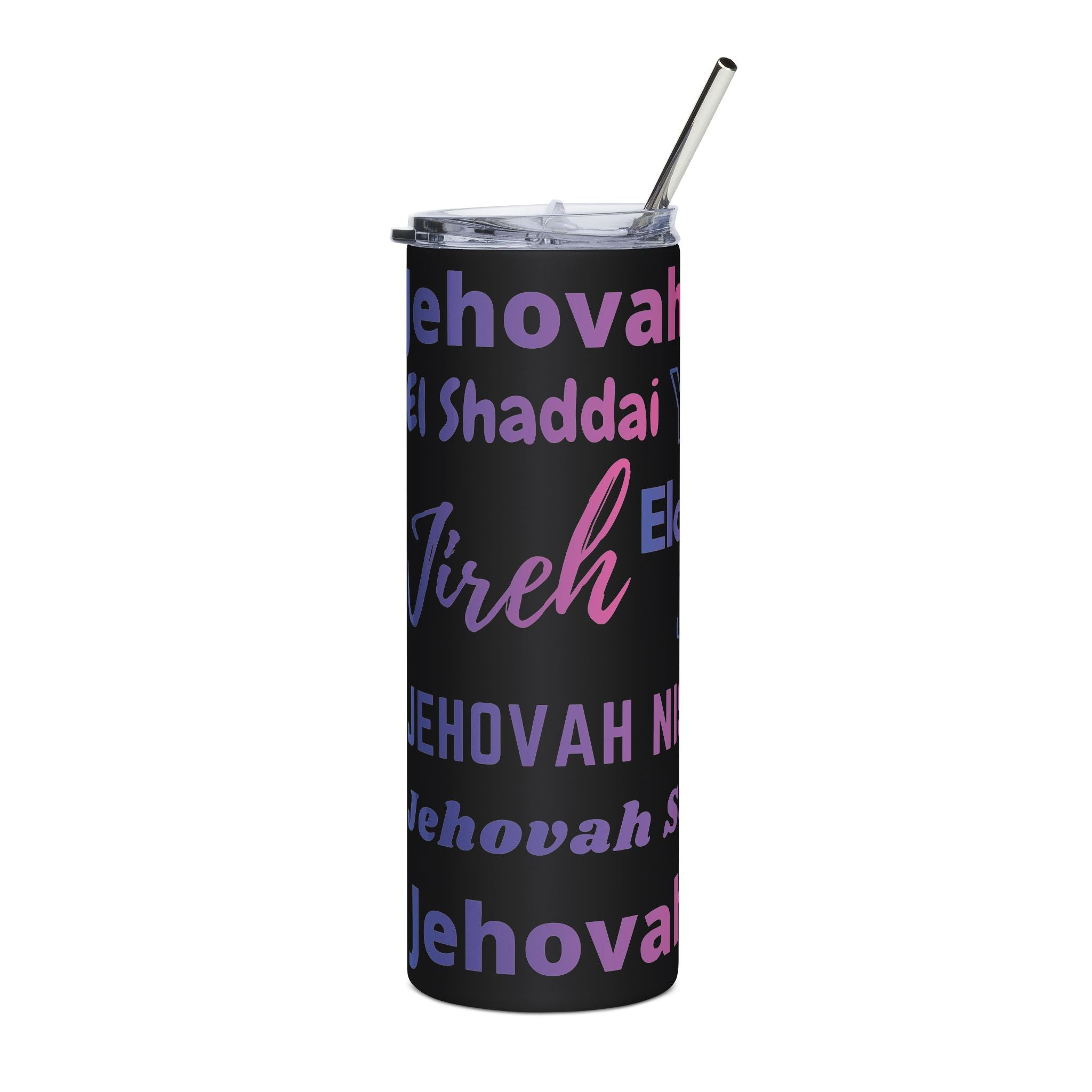 Names of God 20oz Stainless Steel Tumbler - Pink & Blue Gradient Design