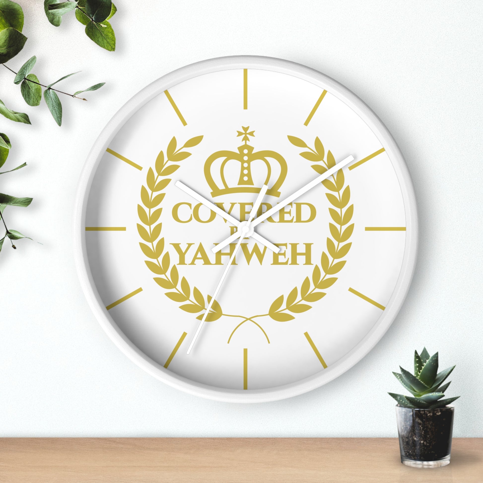 Covered by Yahweh Timeless Grace Wall Clock - White