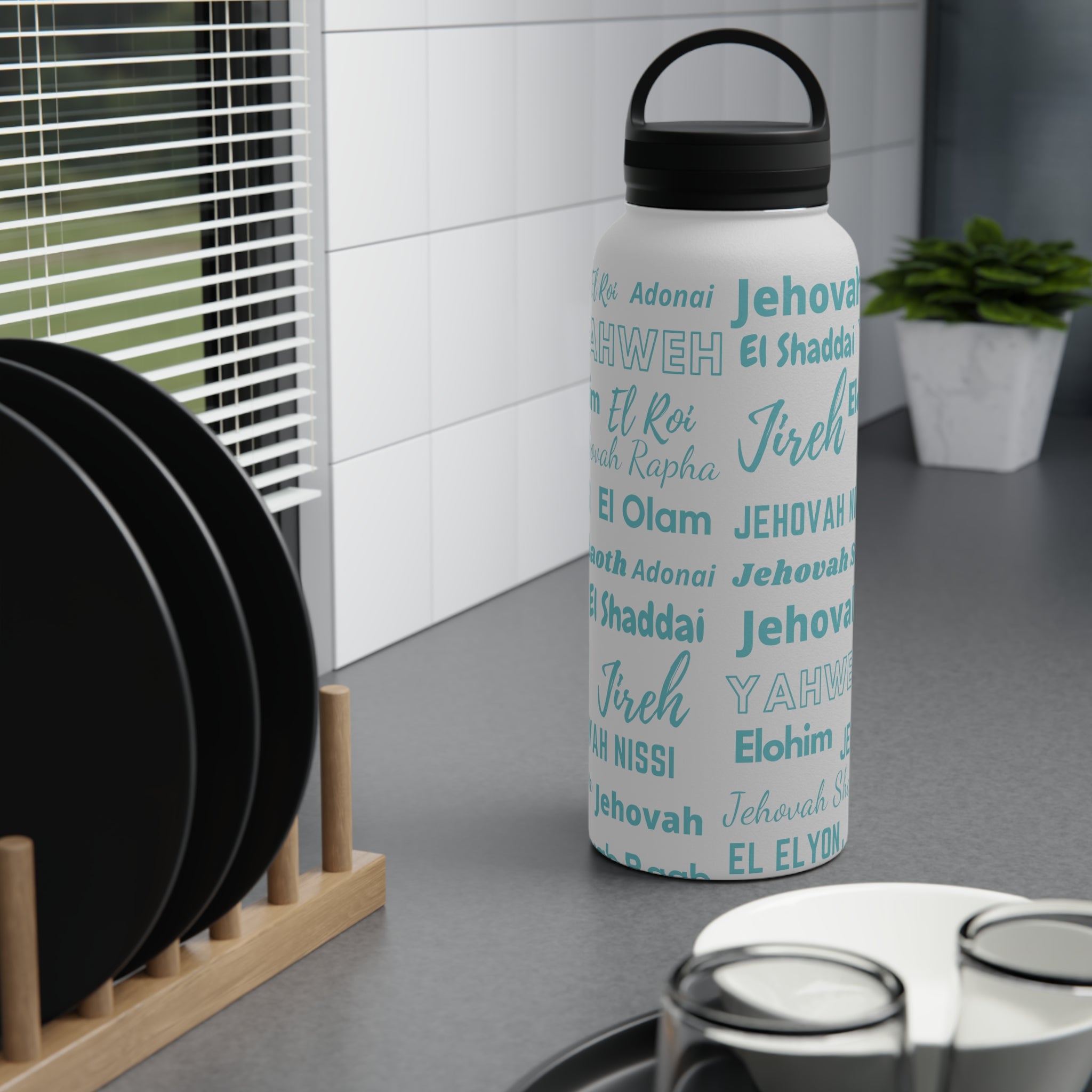 Stainless Steel Wellness Water Bottle - Blue & White
