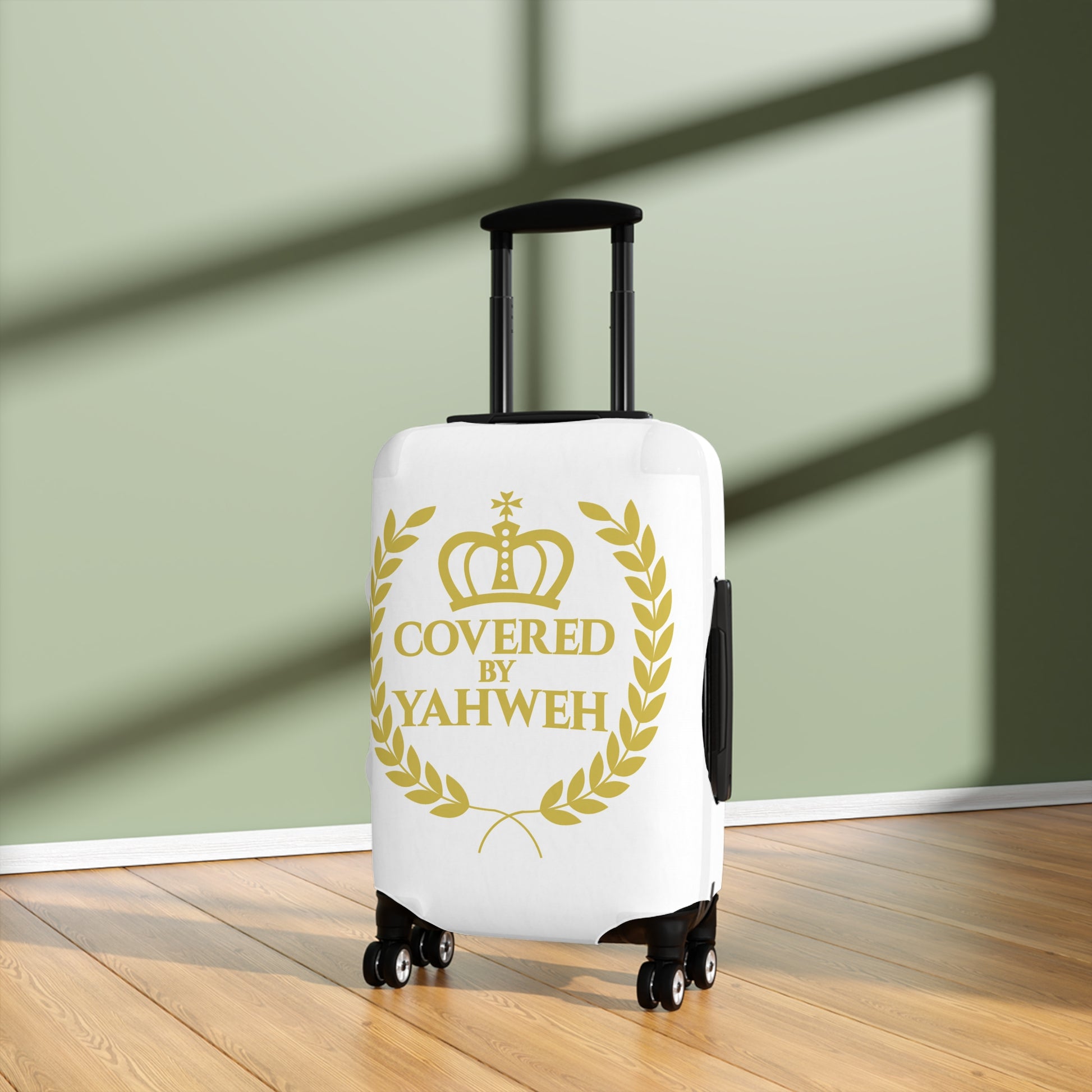 Covered by Yahweh Protective Luggage Cover - White