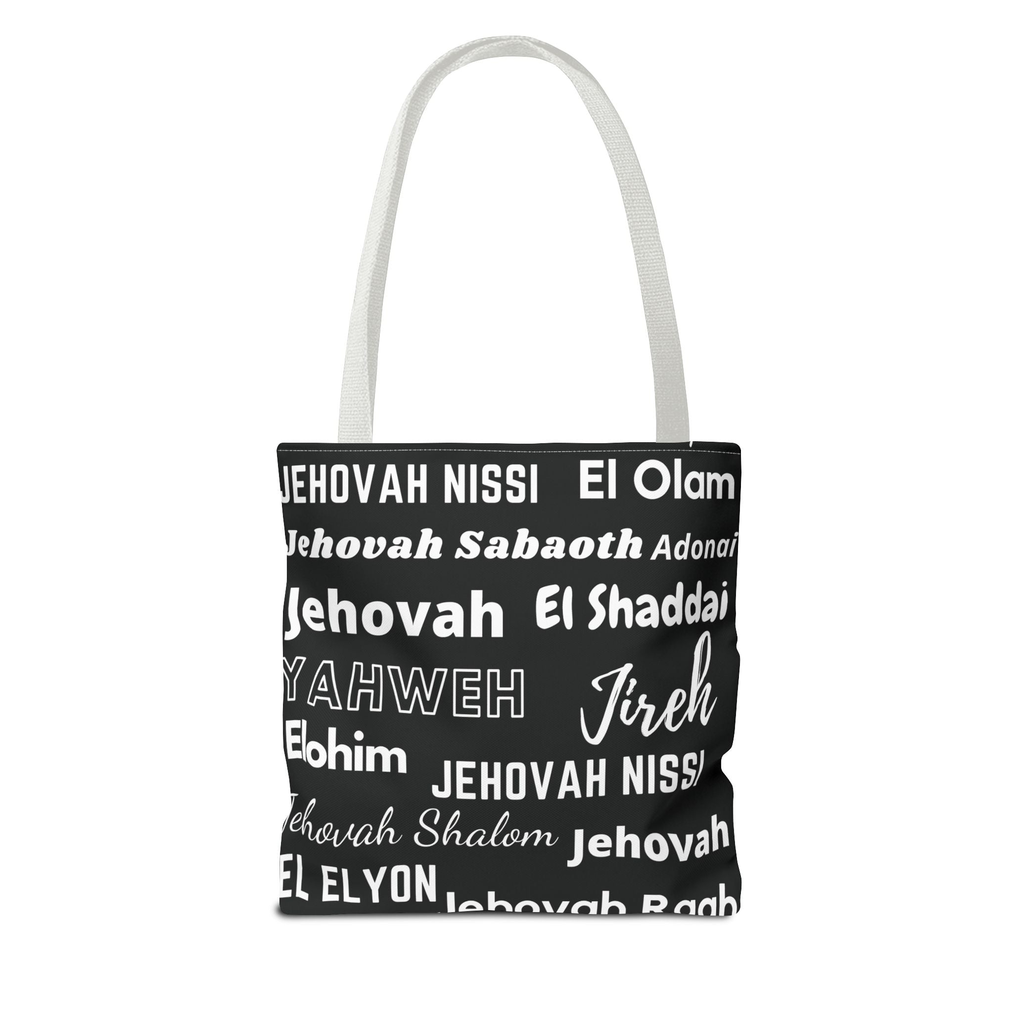 Faith-Inspired Tote Bag with Inspirational Names of God - Black & White