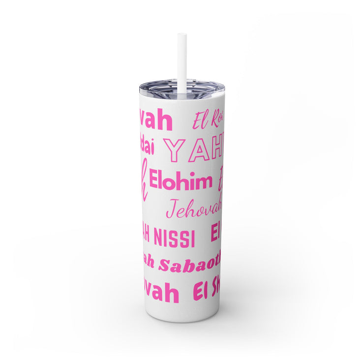 Glitter Insulated Skinny Tumbler with Straw - Pink & White