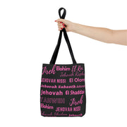 Faith-Inspired Tote Bag with Inspirational Names of God - Pink & Black