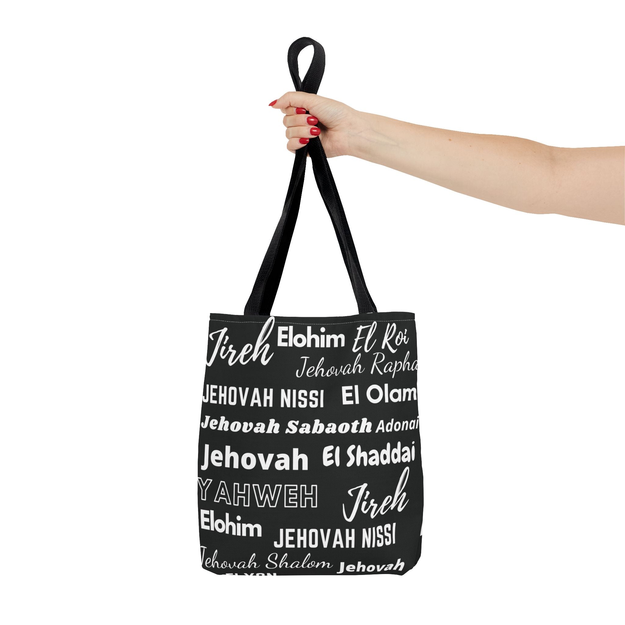 Faith-Inspired Tote Bag with Inspirational Names of God - Black & White