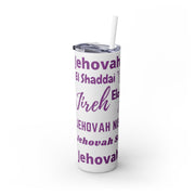 Glitter Insulated Skinny Tumbler with Straw - Purple & White