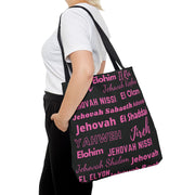 Faith-Inspired Tote Bag with Inspirational Names of God - Pink & Black