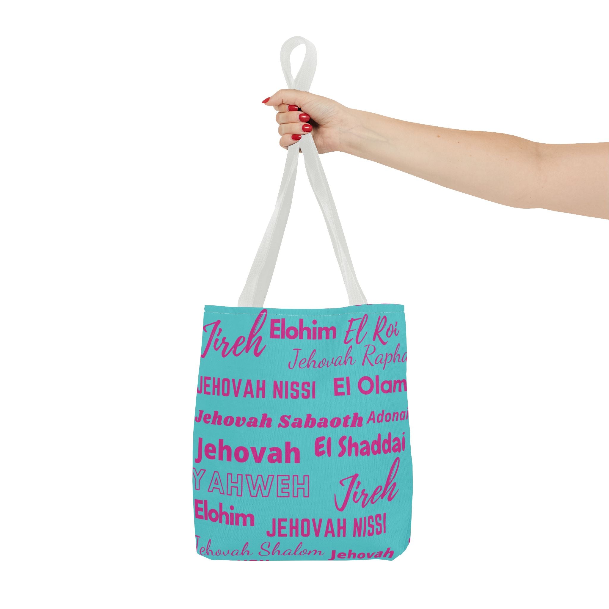 Faith-Inspired Tote Bag with Inspirational Names of God - Pink & Blue