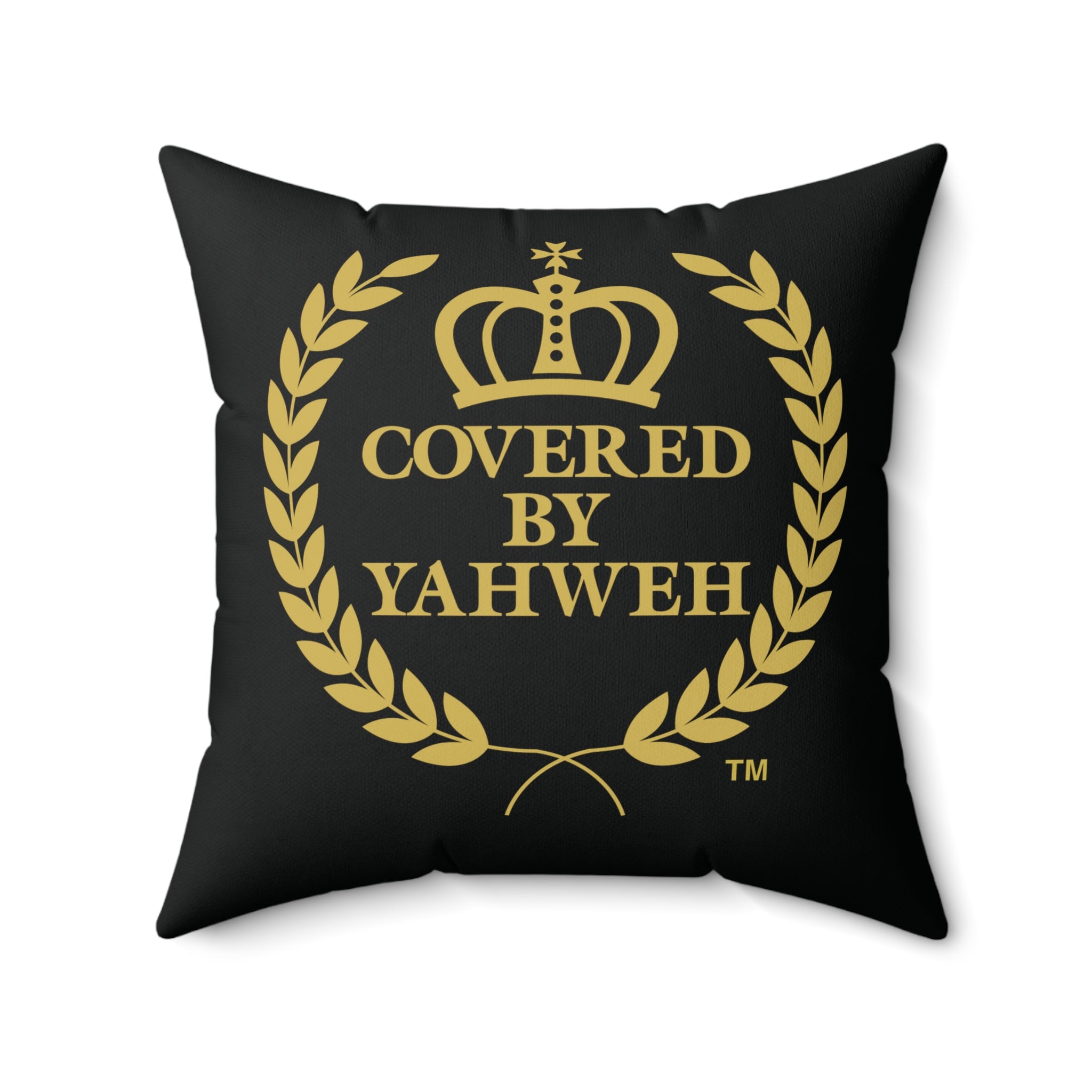 Covered by Yahweh Soft Square Polyester Pillow - Black