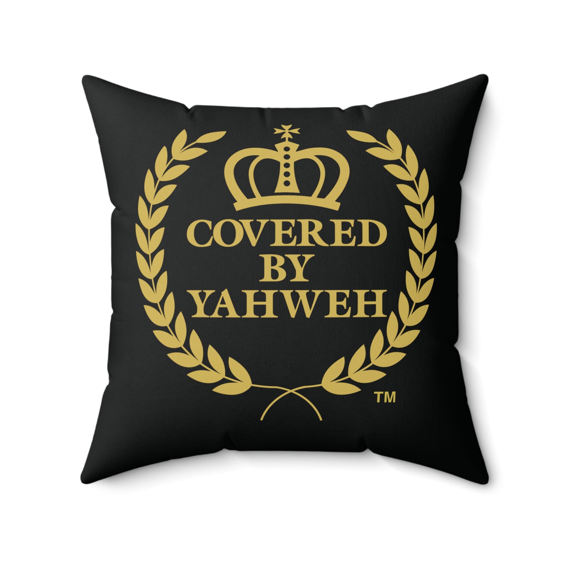 Covered by Yahweh Soft Square Polyester Pillow - Black