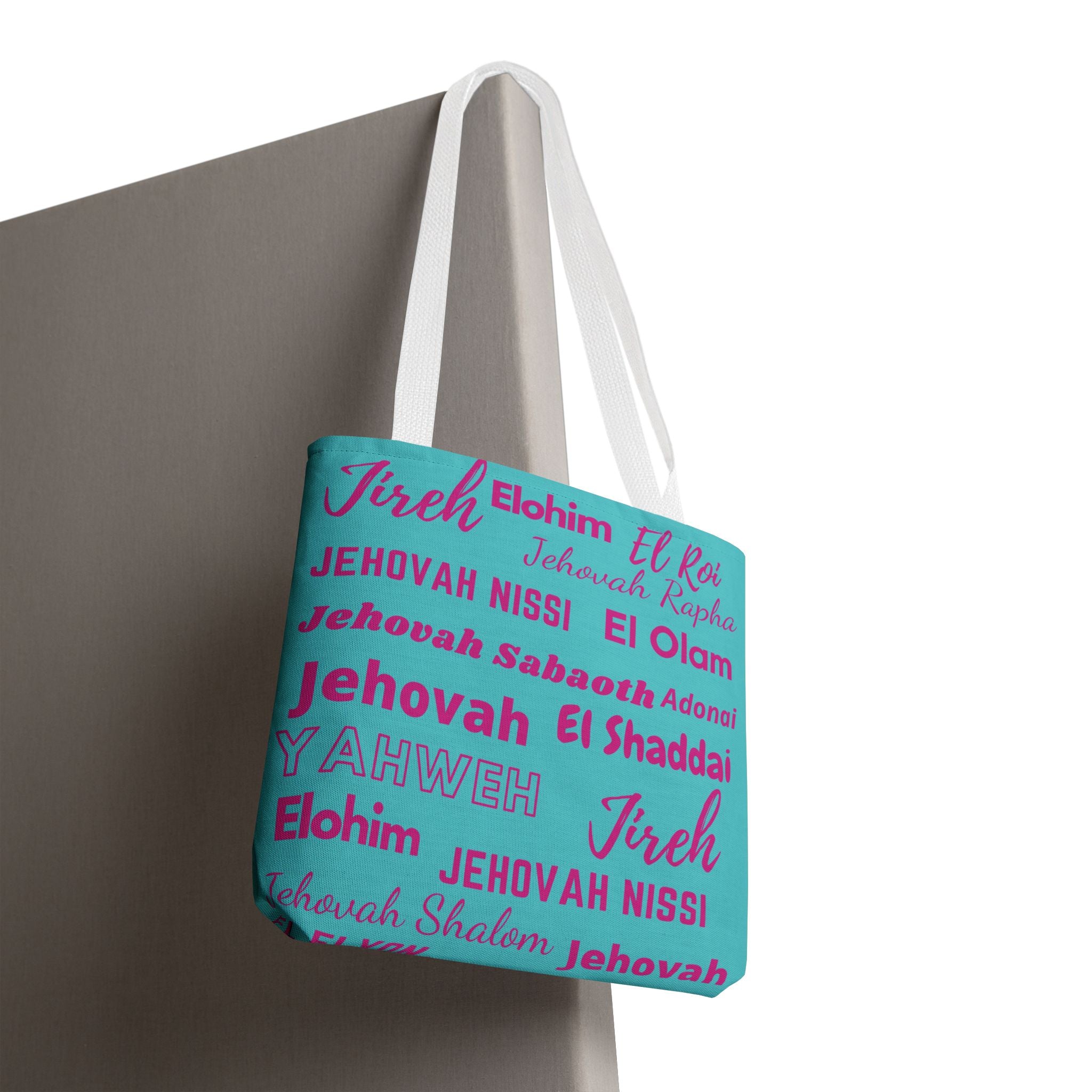 Faith-Inspired Tote Bag with Inspirational Names of God - Pink & Blue