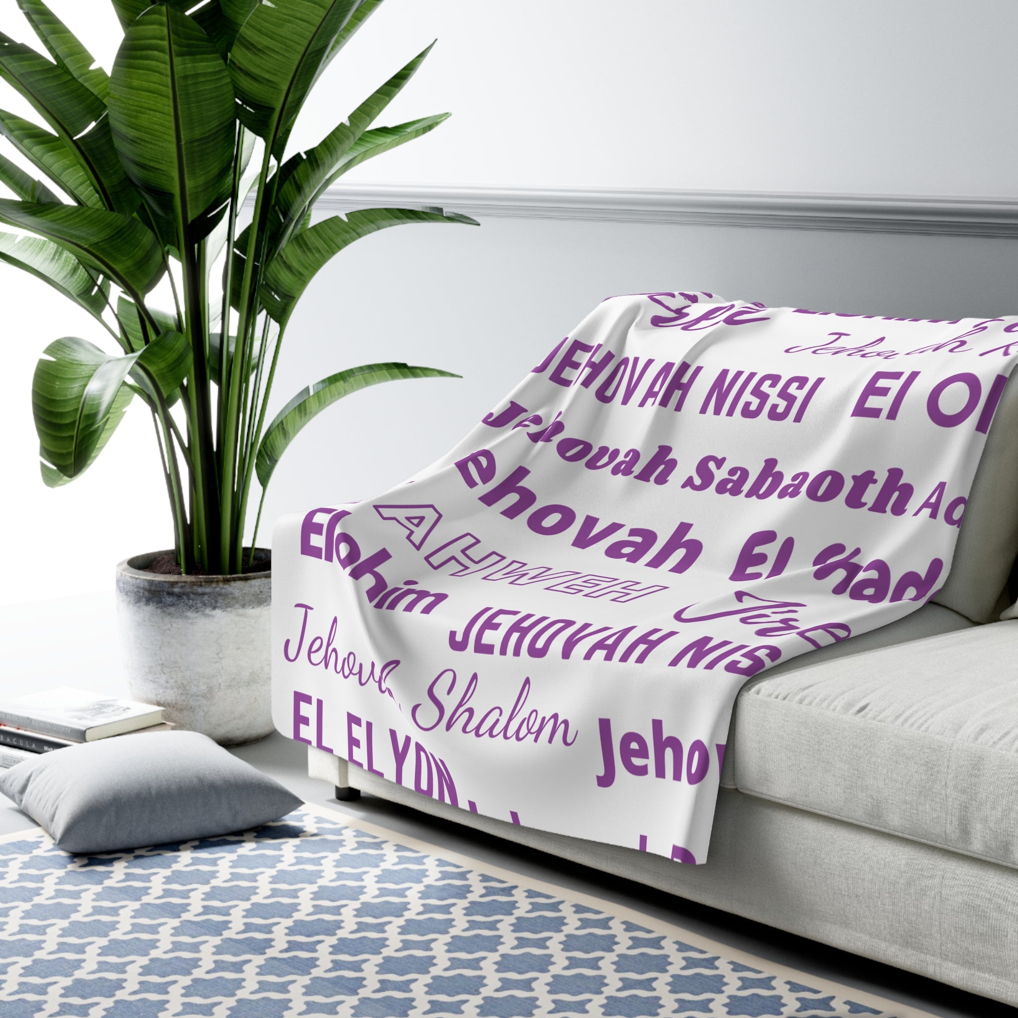 Sherpa Fleece Blanket - Purple & White