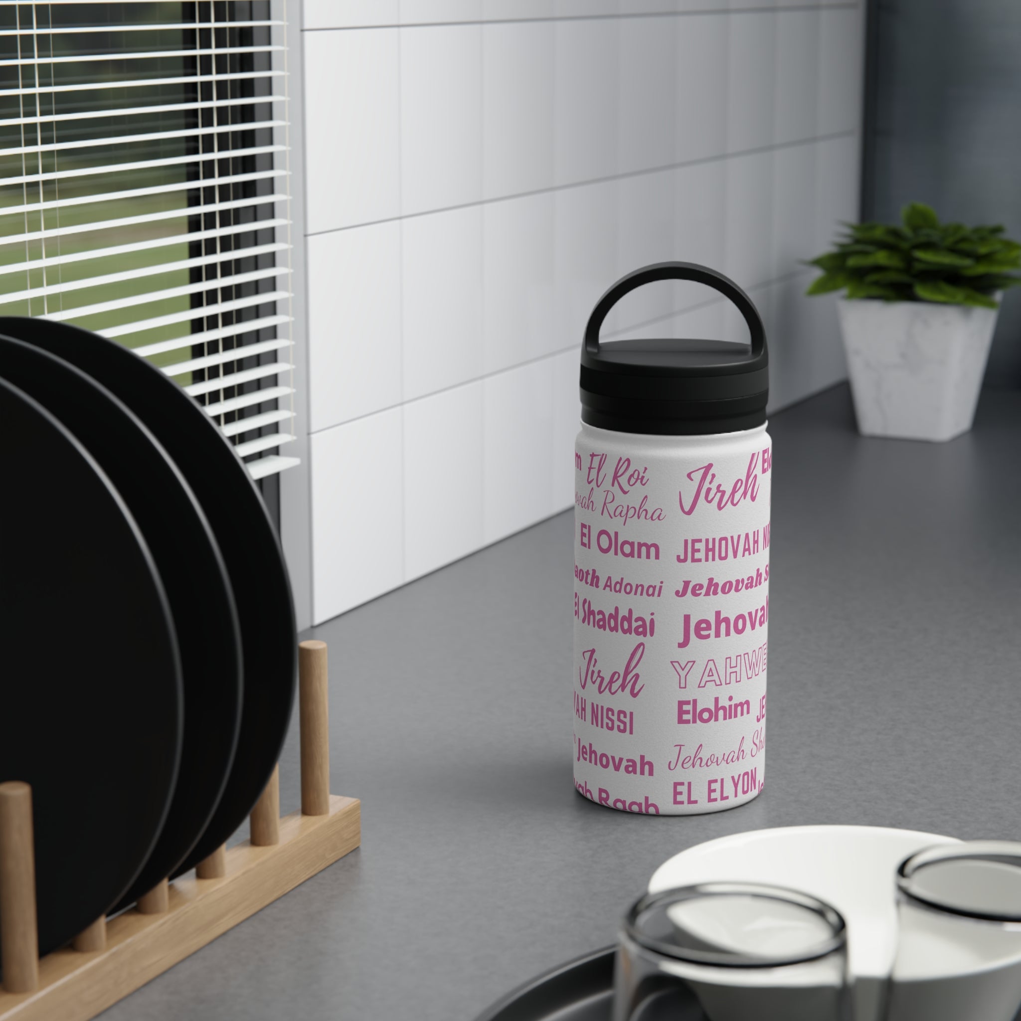 Faith & Wellness Stainless Steel Water Bottle - Pink & White