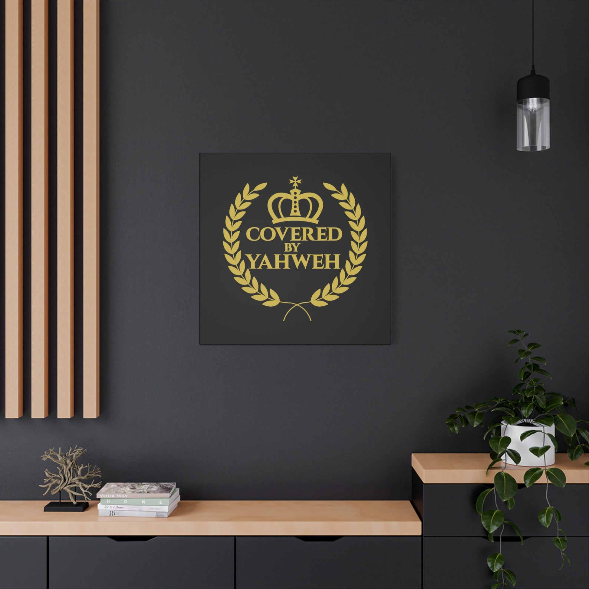 Covered by Yahweh Premium Canvas Art - Black