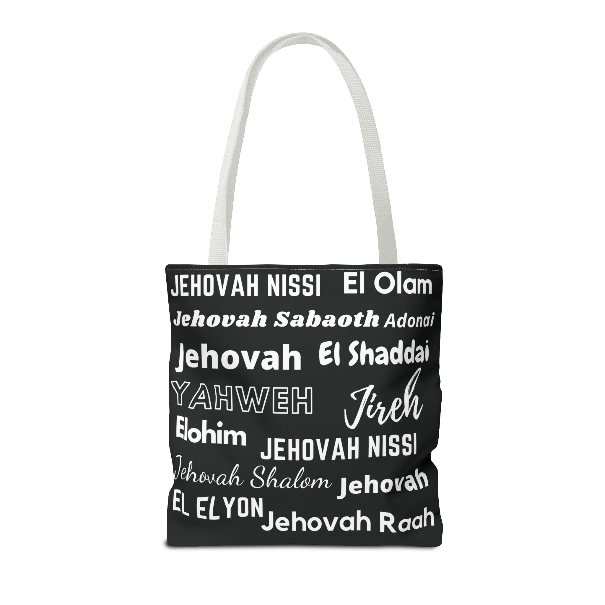 Faith-Inspired Tote Bag with Inspirational Names of God - Black & White