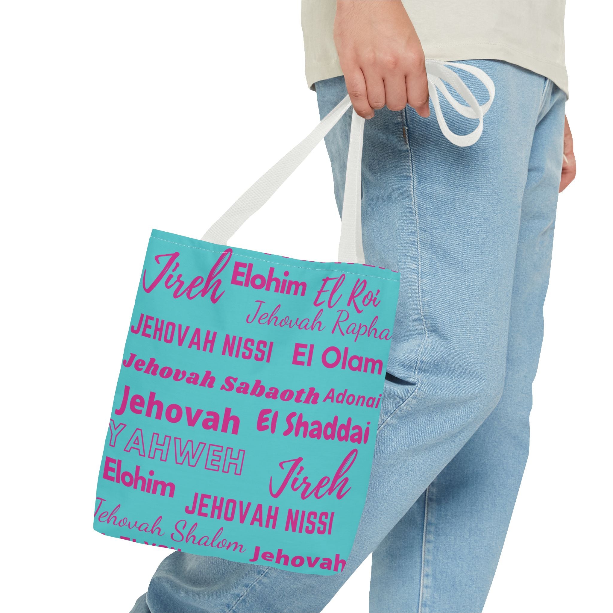 Faith-Inspired Tote Bag with Inspirational Names of God - Pink & Blue