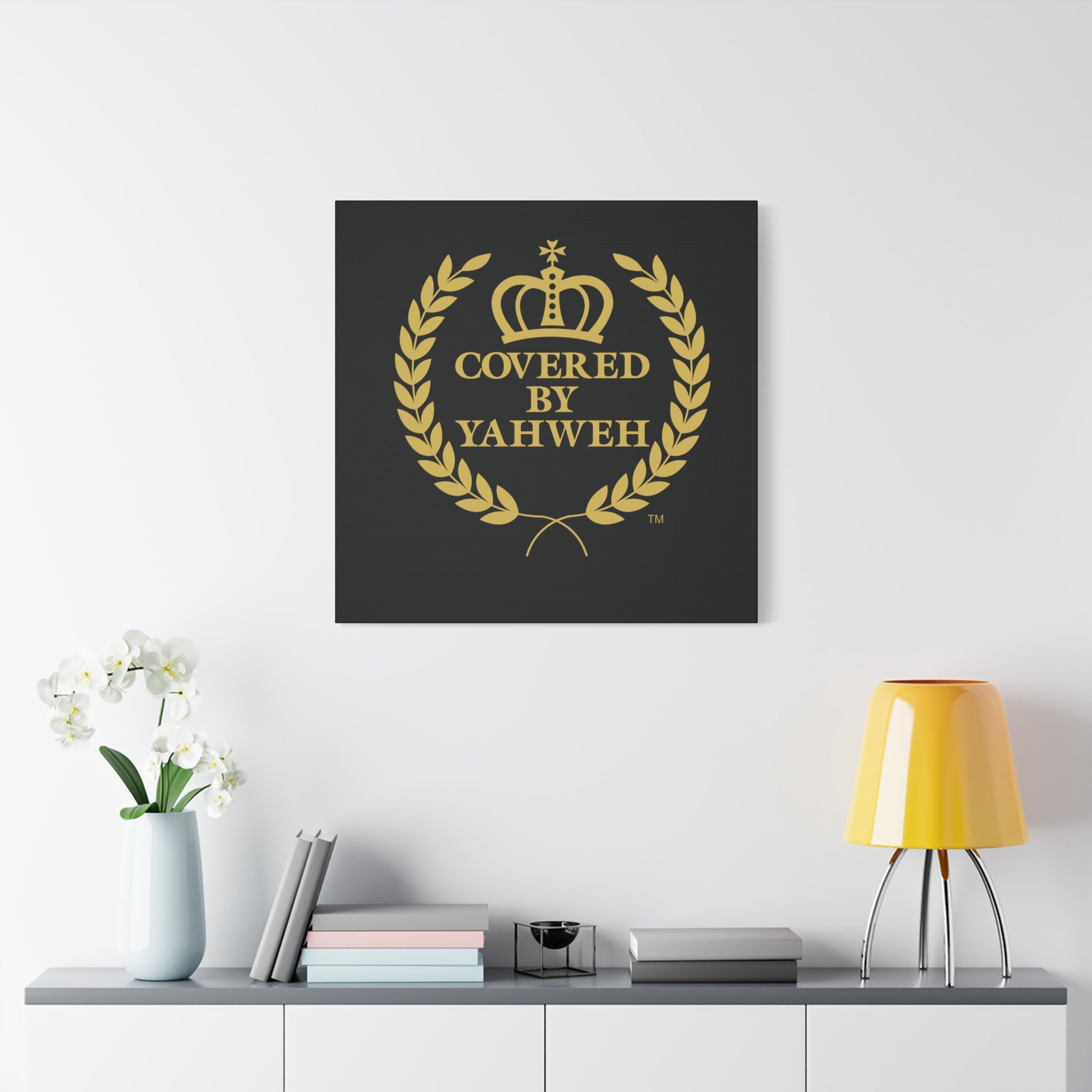 Covered by Yahweh Premium Canvas Art - Black