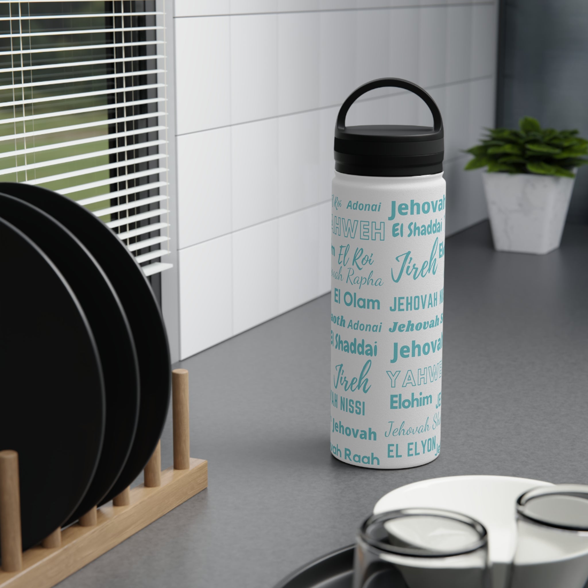 Stainless Steel Wellness Water Bottle - Blue & White
