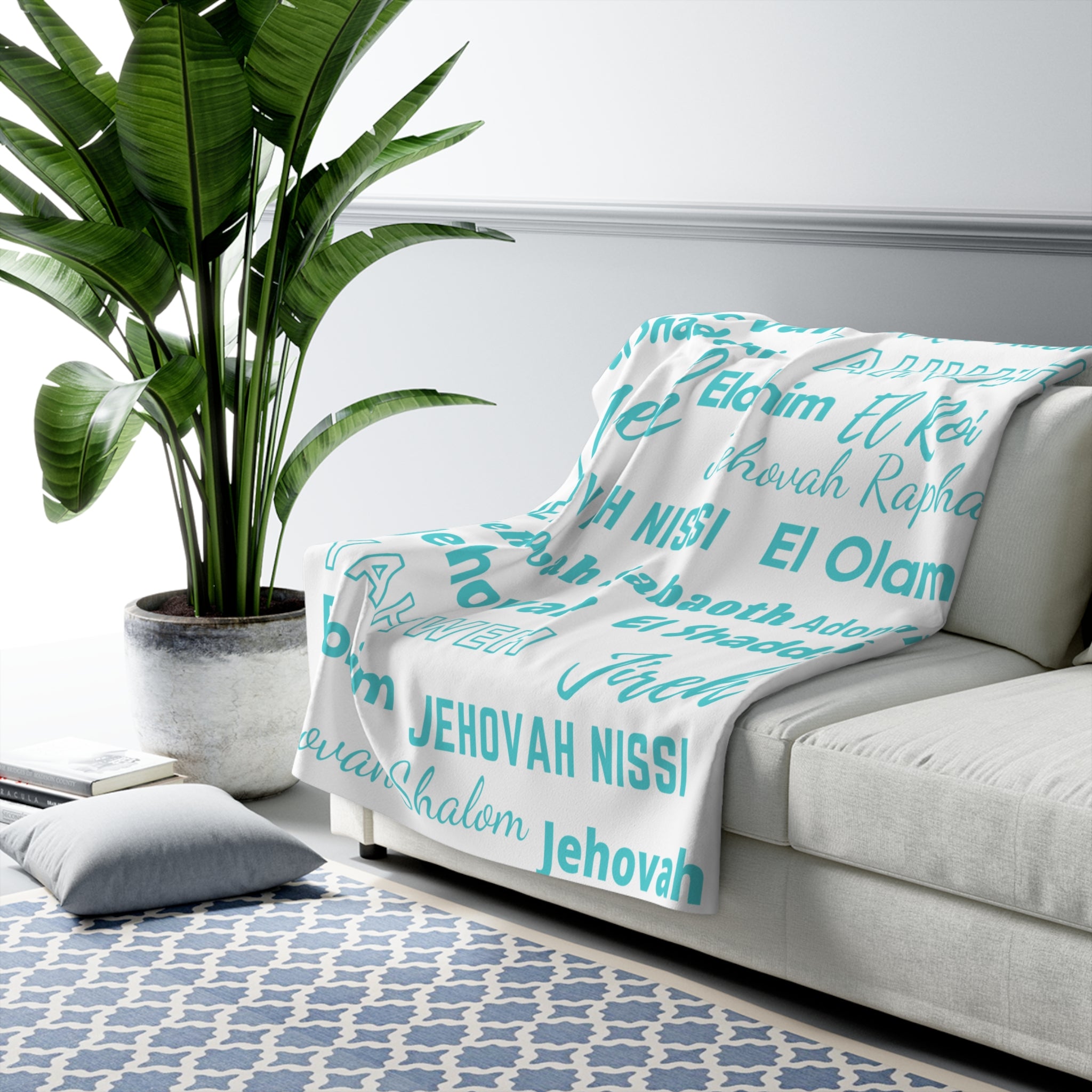 Sherpa Fleece Blanket - Blue & White