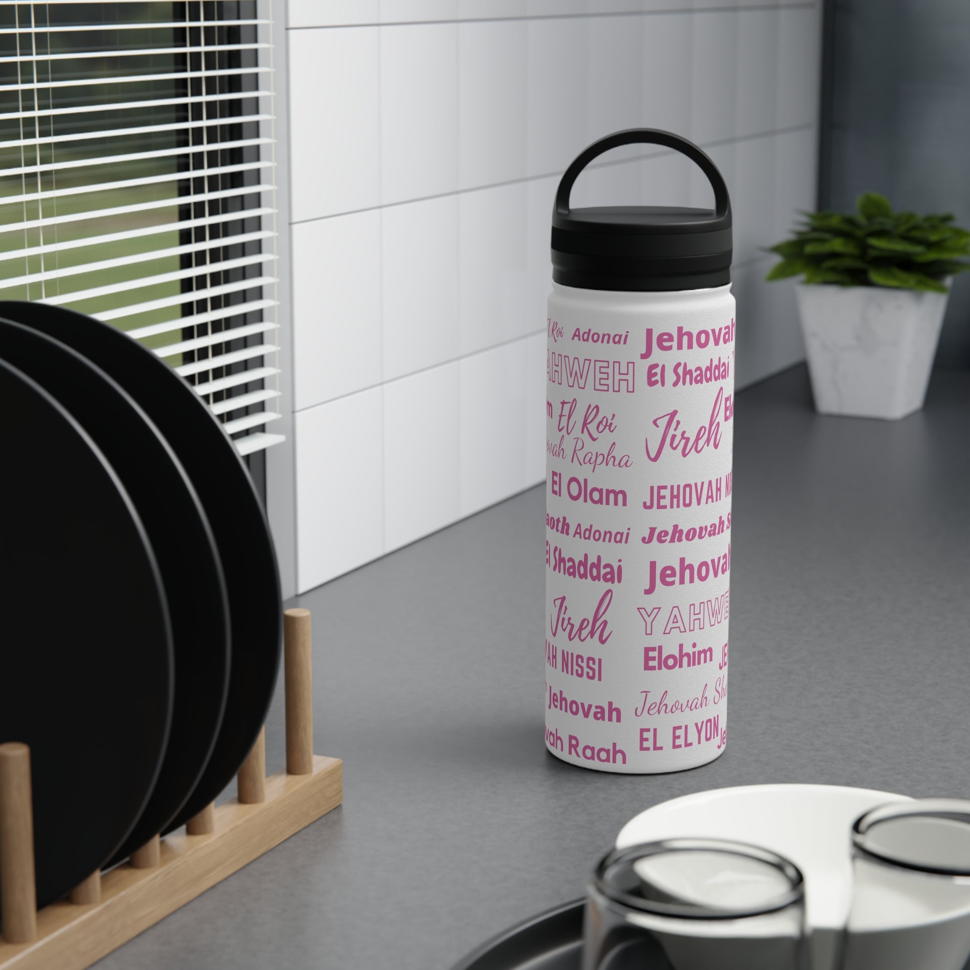 Faith & Wellness Stainless Steel Water Bottle - Pink & White
