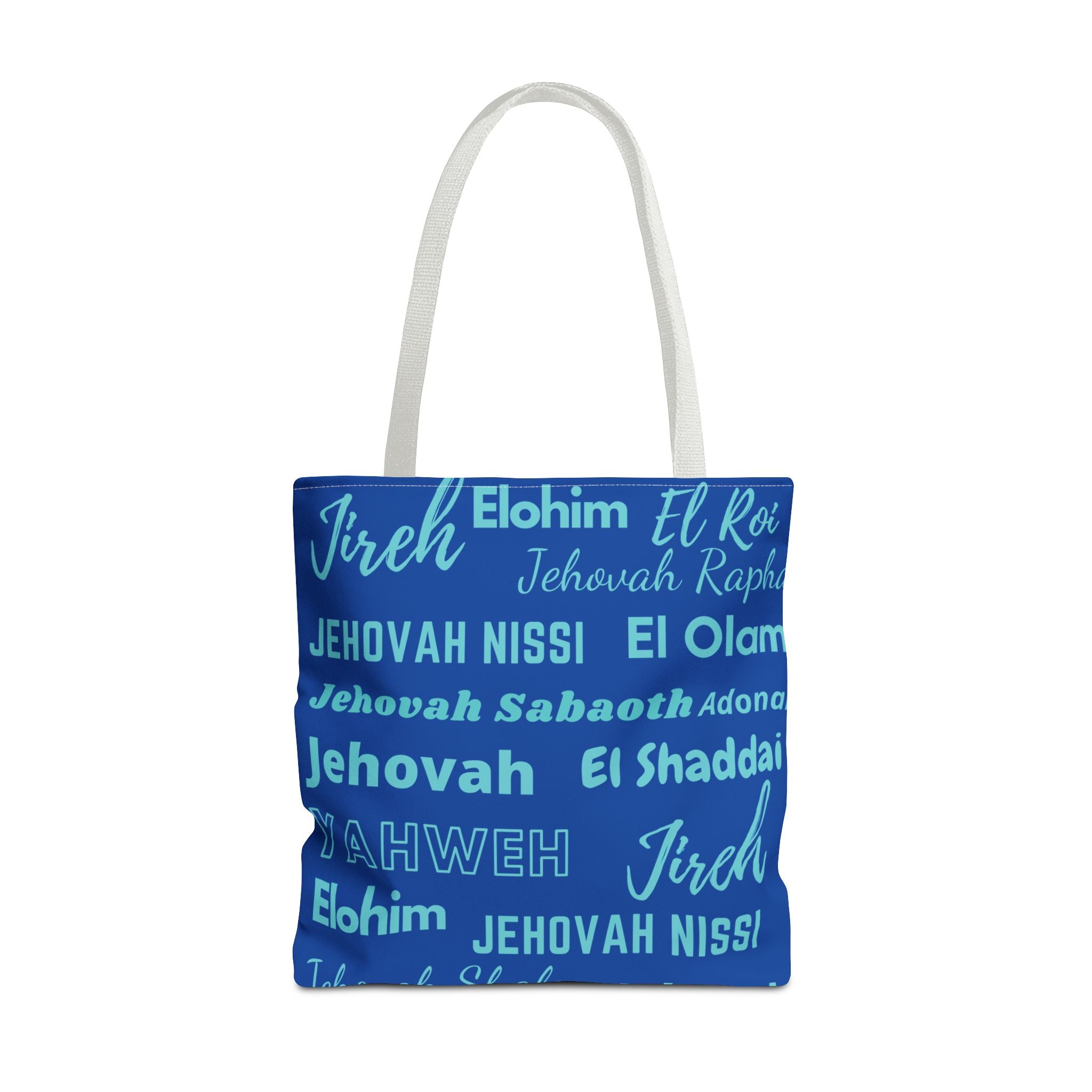 Faith-Inspired Tote Bag with Inspirational Names of God - Cobalt & Cyan Blue