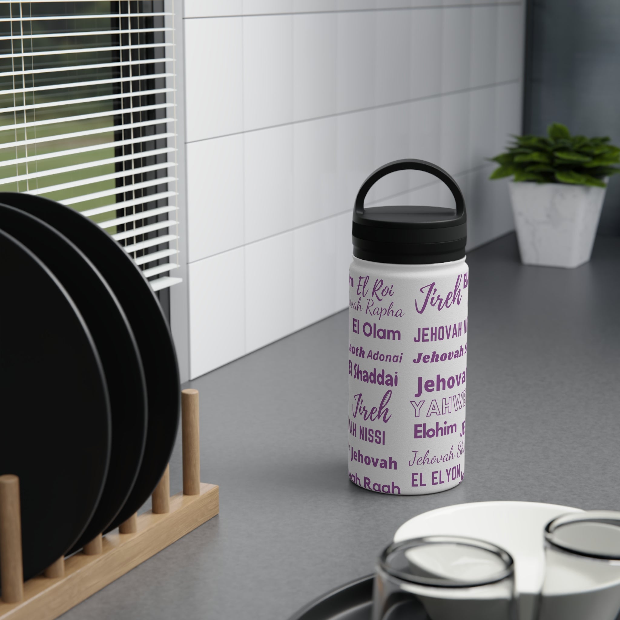 Stainless Steel Wellness Water Bottle - Purple & White