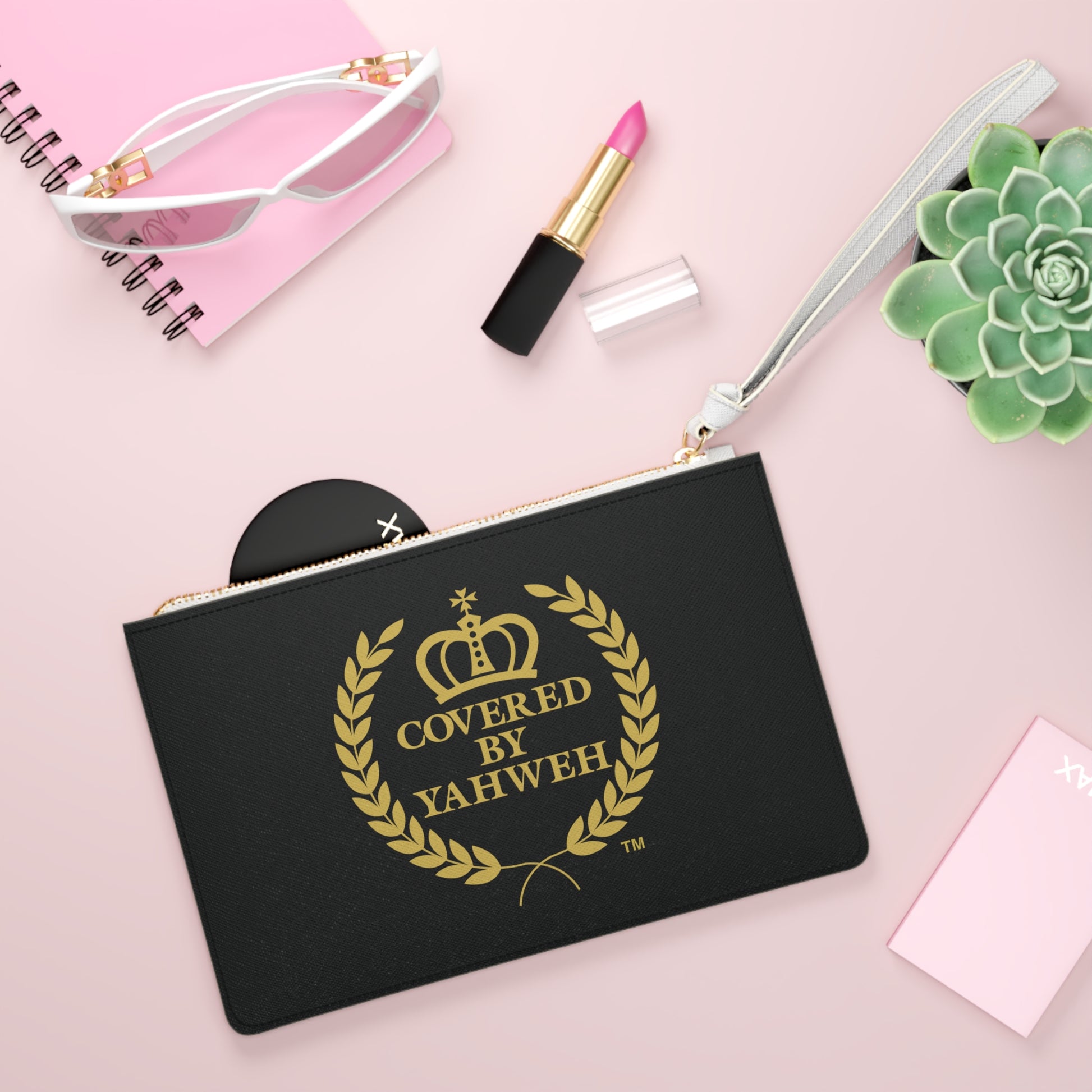 Covered by Yahweh Saffiano Leather Clutch Bag - Black